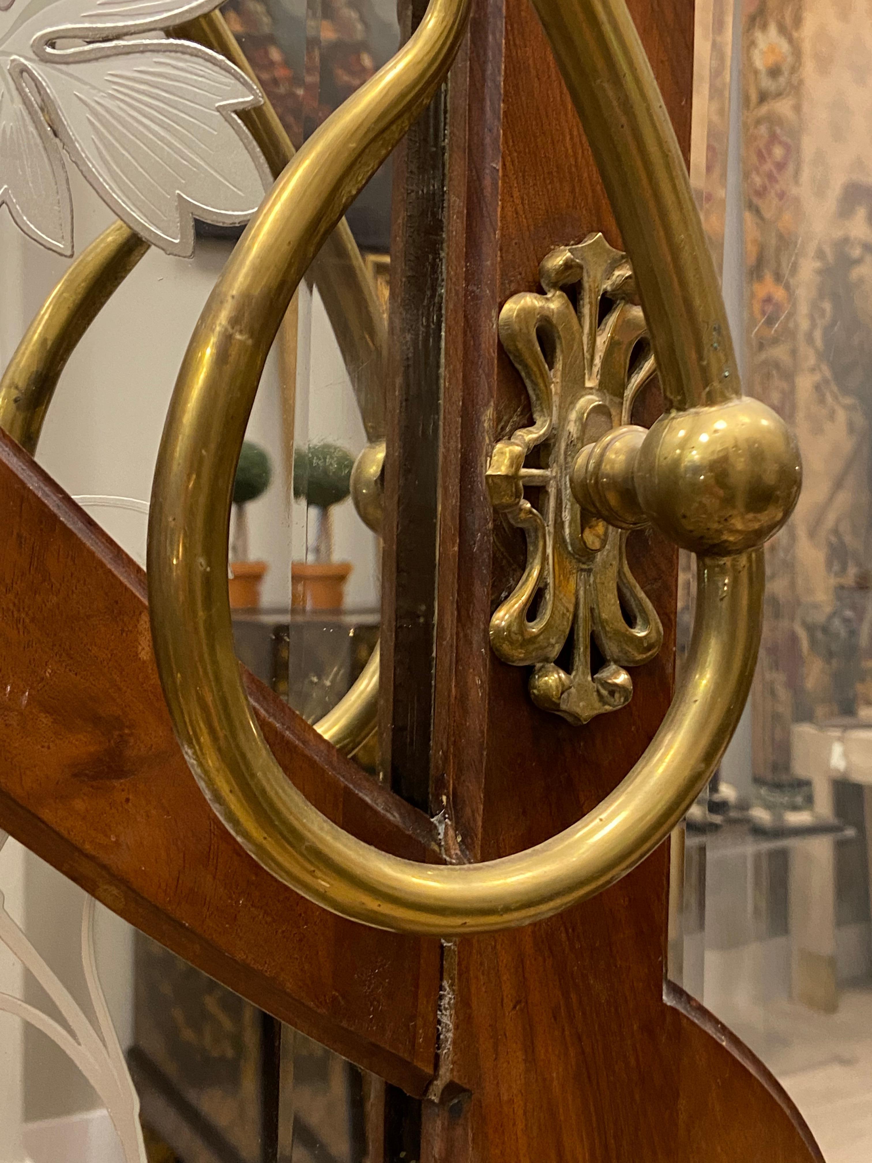 Art Nouveau French Walnut, Bronze, Crystal, Silver Hatrack & Umbrella Stand 7