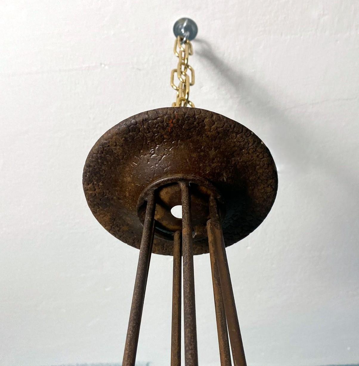 Art Nouveau French Wrought Iron and Opaline Glass Chandelier For Sale 10