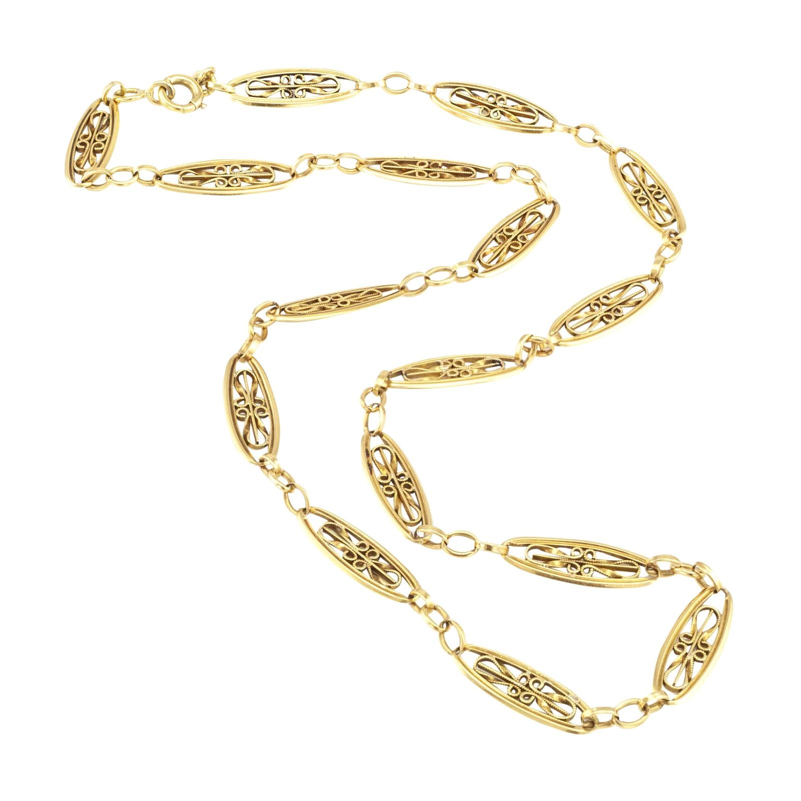 Art Nouveau French Yellow Gold Chain Necklace