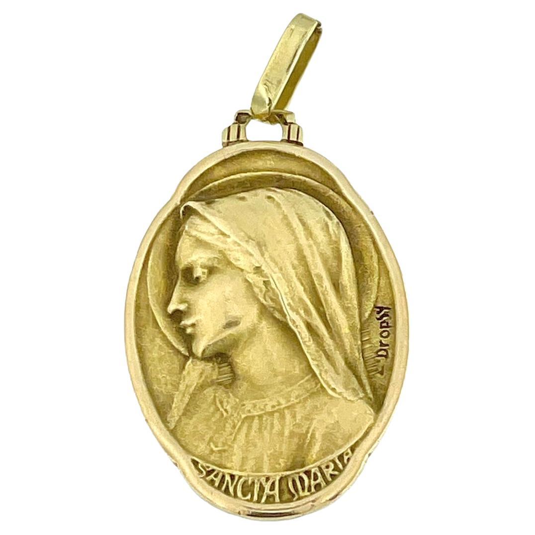 Art Nouveau French Yellow Gold Virgin Mary Pendant signed by Emile Dropsy For Sale
