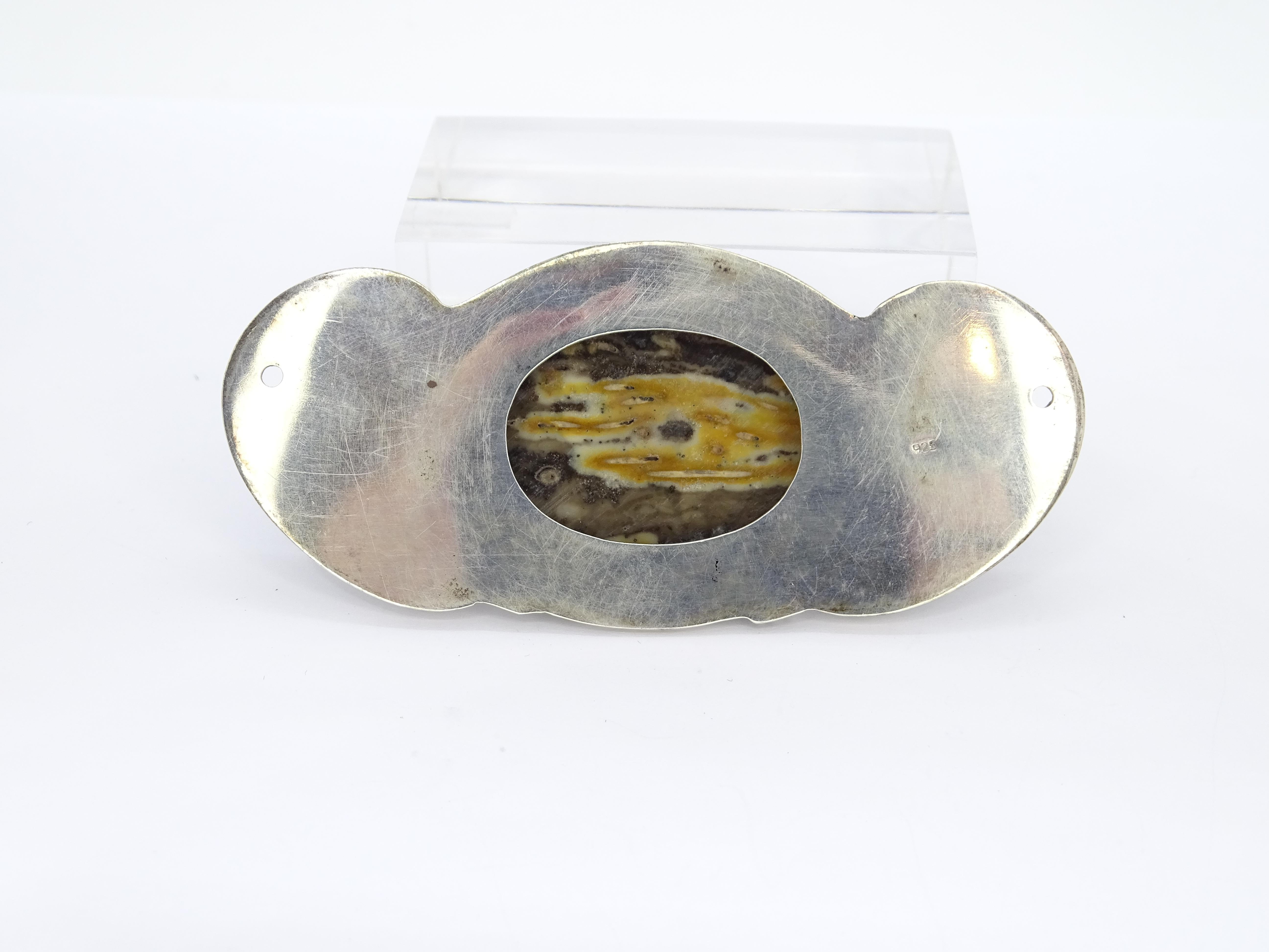 Art Nouveau French yellow grey agate cabochon  Silver Brooch Pendentif For Sale 11