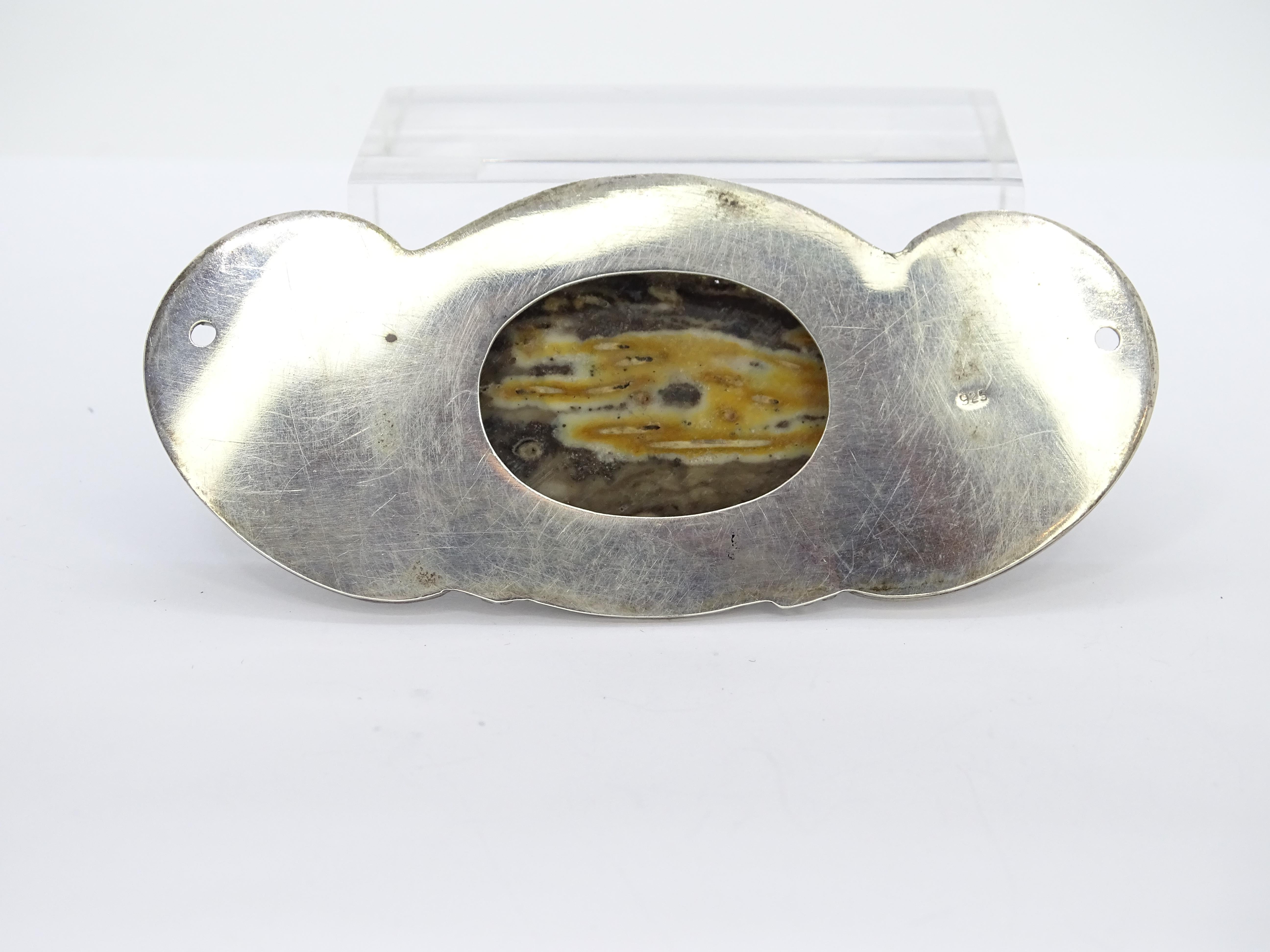 Art Nouveau French yellow grey agate cabochon  Silver Brooch Pendentif For Sale 14