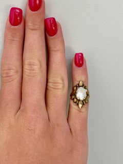 Art Nouveau Freshwater Pearl 10 Karat Yellow Gold Ring
