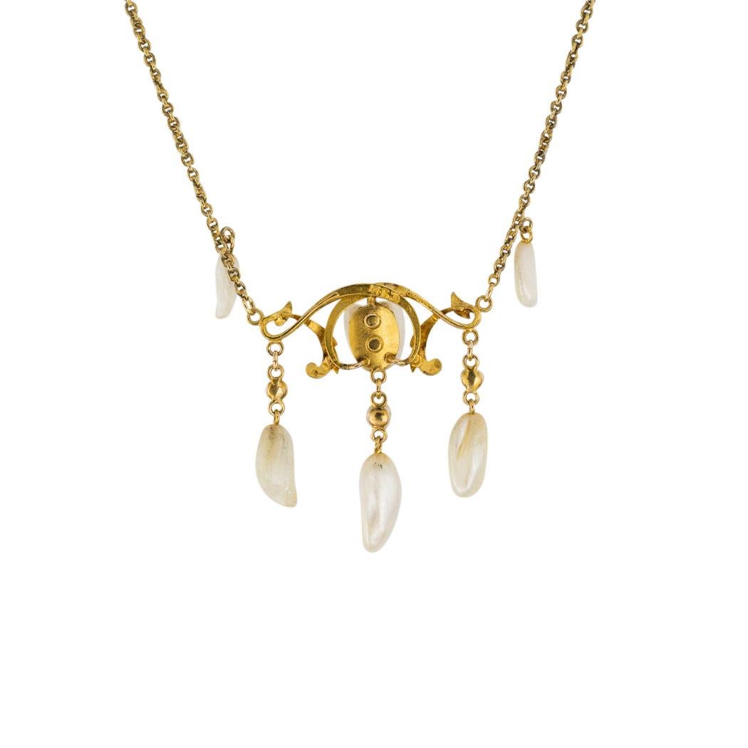 Art Nouveau Freshwater Pearl Yellow Gold Necklace In Good Condition In Los Angeles, CA