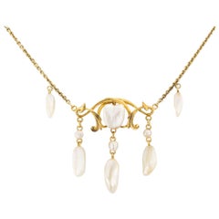 Art Nouveau Freshwater Pearl Yellow Gold Necklace