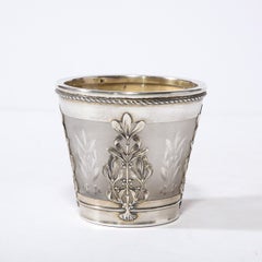 Jugendstil-Übertöpfe aus mattiertem Glas mit Blattwerk-Sterling-Overlay von Emile Lanlois