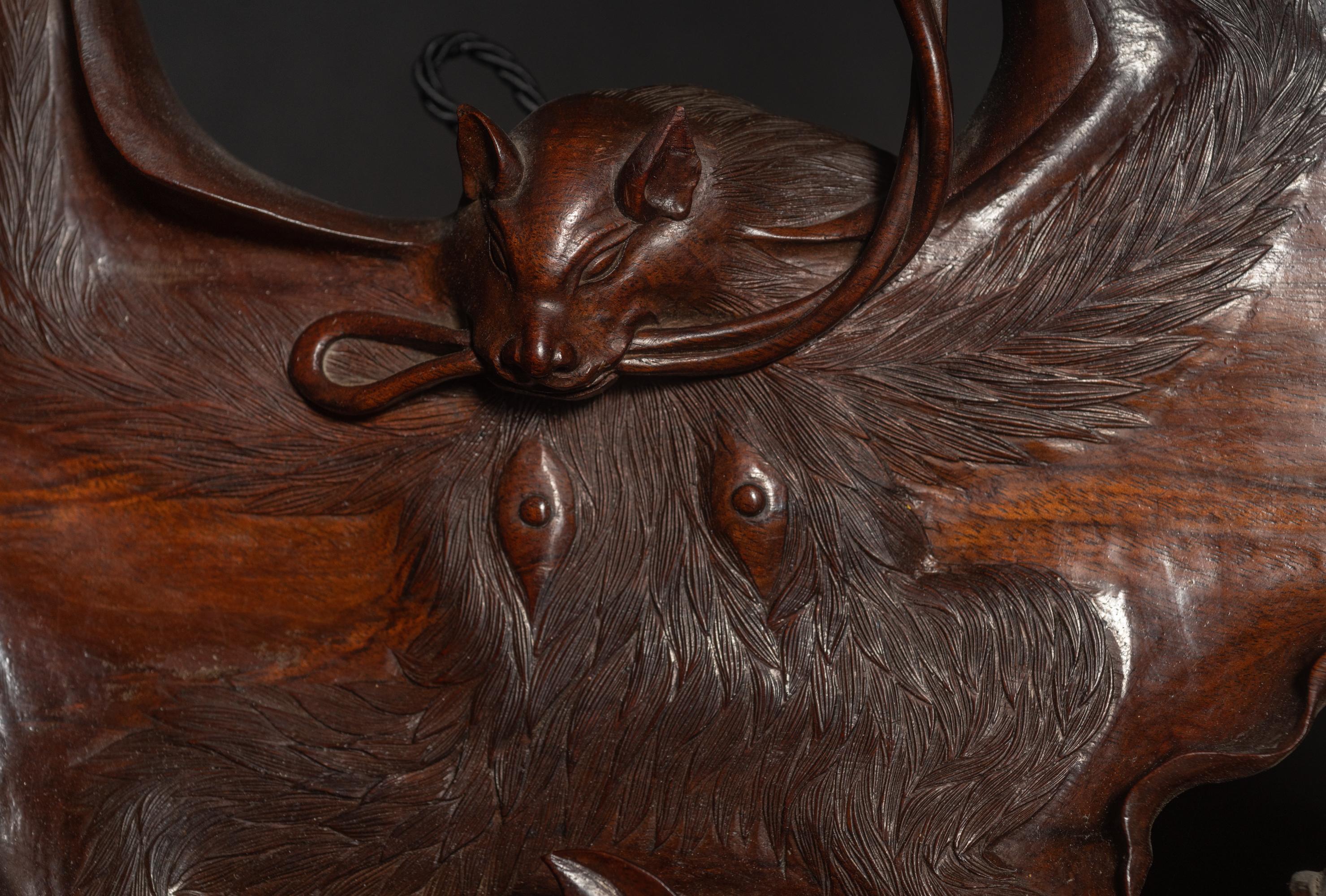 French Art Nouveau Fruitwood Bat Plaque by Gabriel Viardot For Sale
