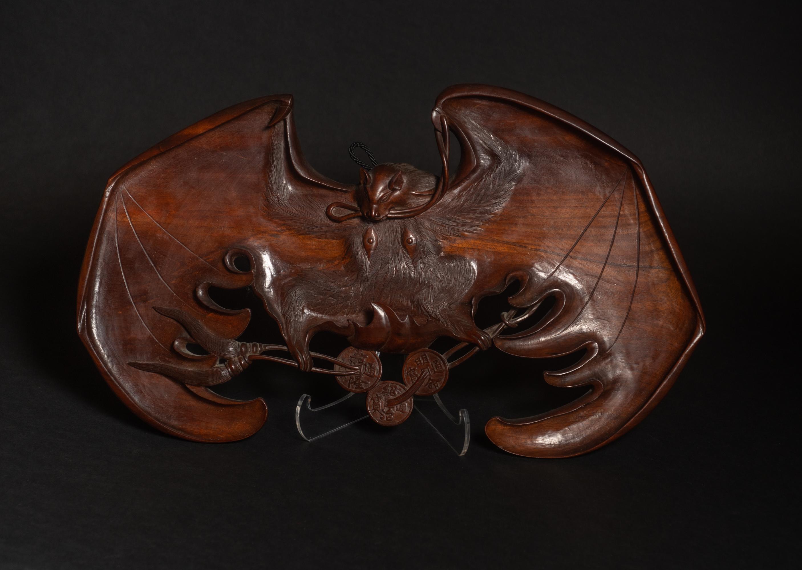 Art Nouveau Fruitwood Bat Plaque by Gabriel Viardot For Sale 1