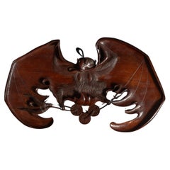 Art Nouveau Fruitwood Bat Plaque by Gabriel Viardot