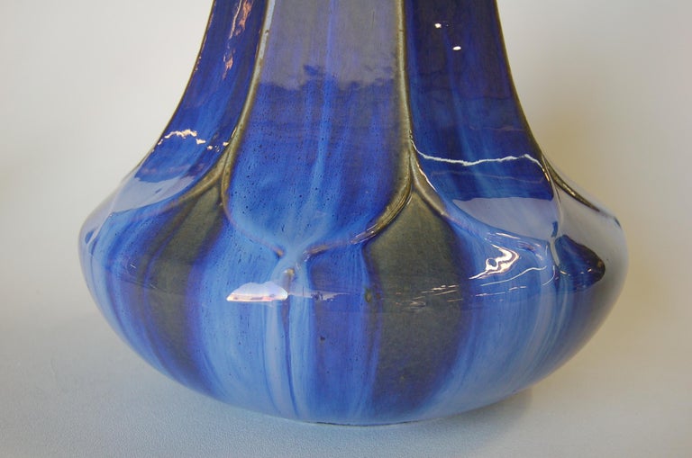 Art Nouveau Fulper Style Pottery Artichoke Taple Lamp W/ Bronze