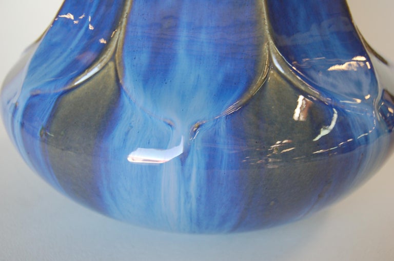 Art Nouveau Fulper Style Pottery Artichoke Taple Lamp W/ Bronze