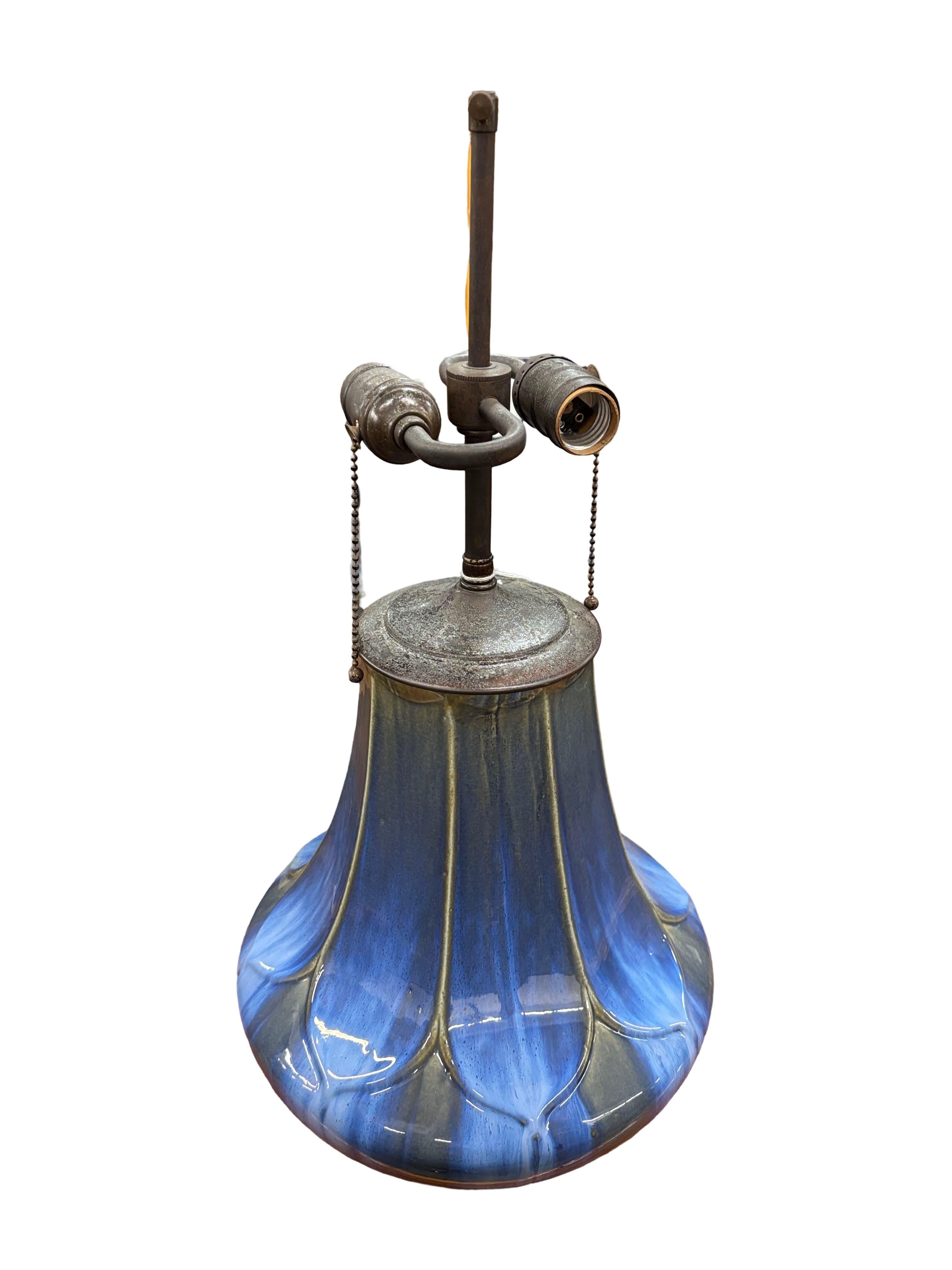 Art Nouveau Fulper Style Pottery Artichoke Taple Lamp W/ Bronze Hardware 1