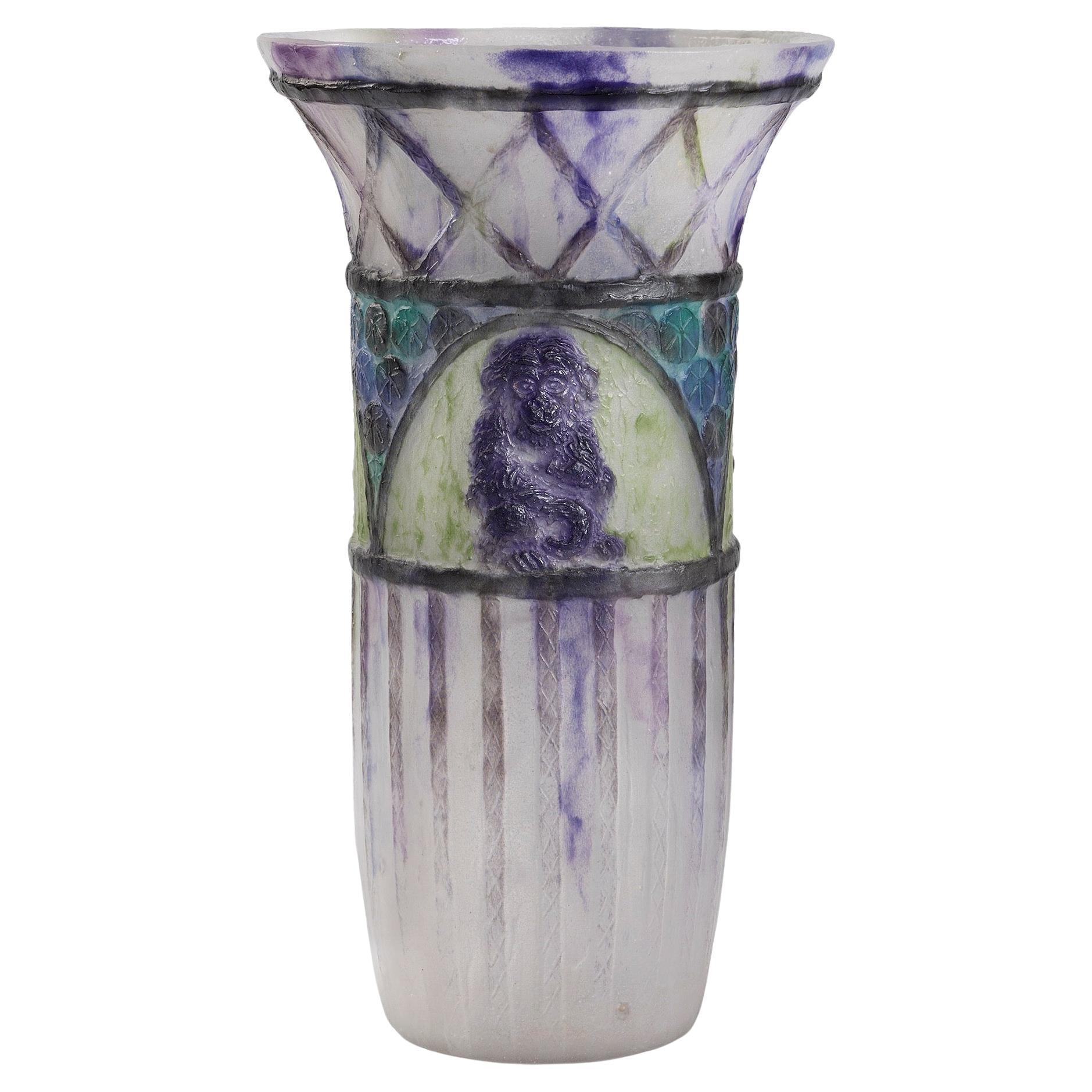 Vaso Art Nouveau Gabriel Argy-Rousseau "Singes" Pate de Verre