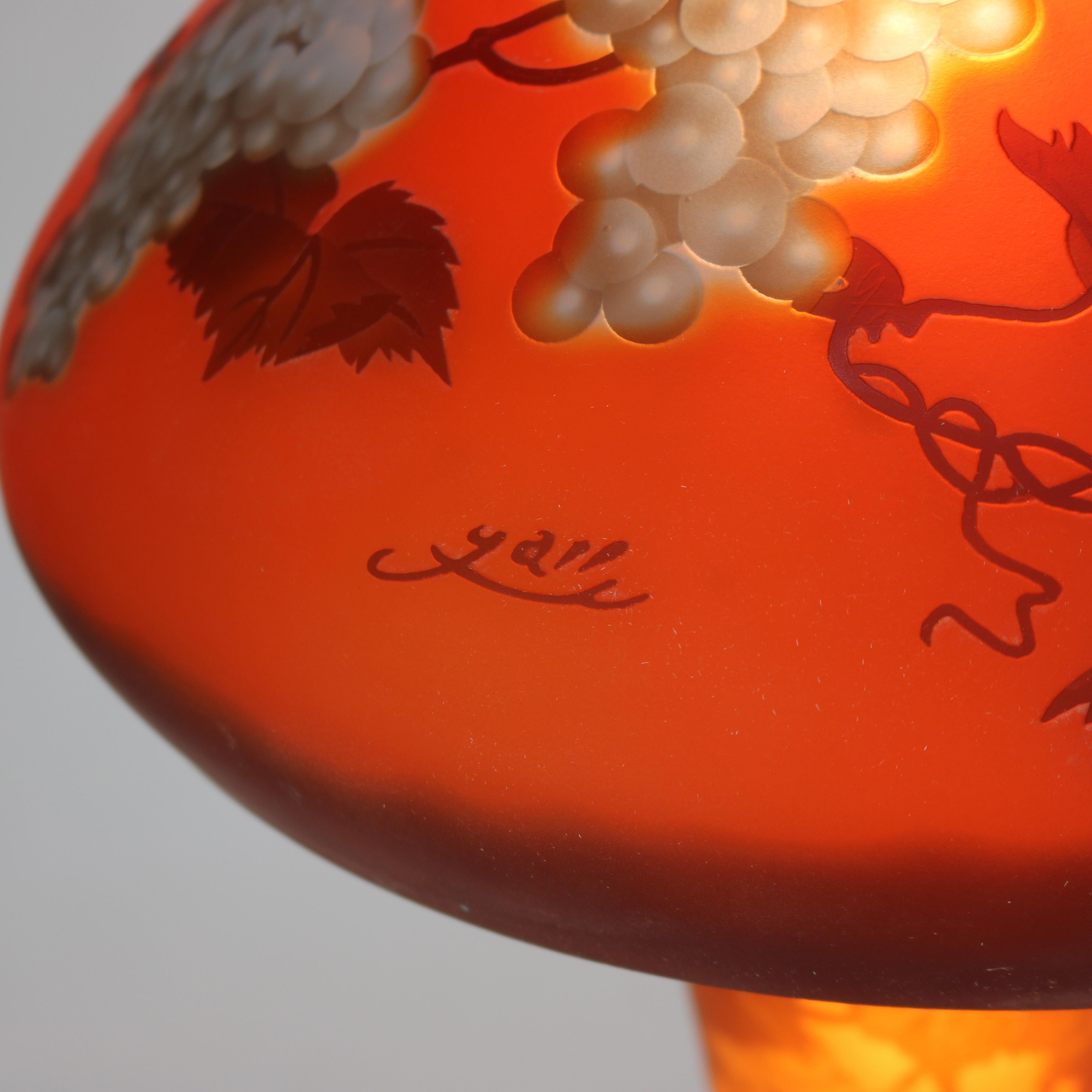 Art Nouveau Galle School Cameo Cut Back Glass Mushroom Shade Table Lamp 20thC 5