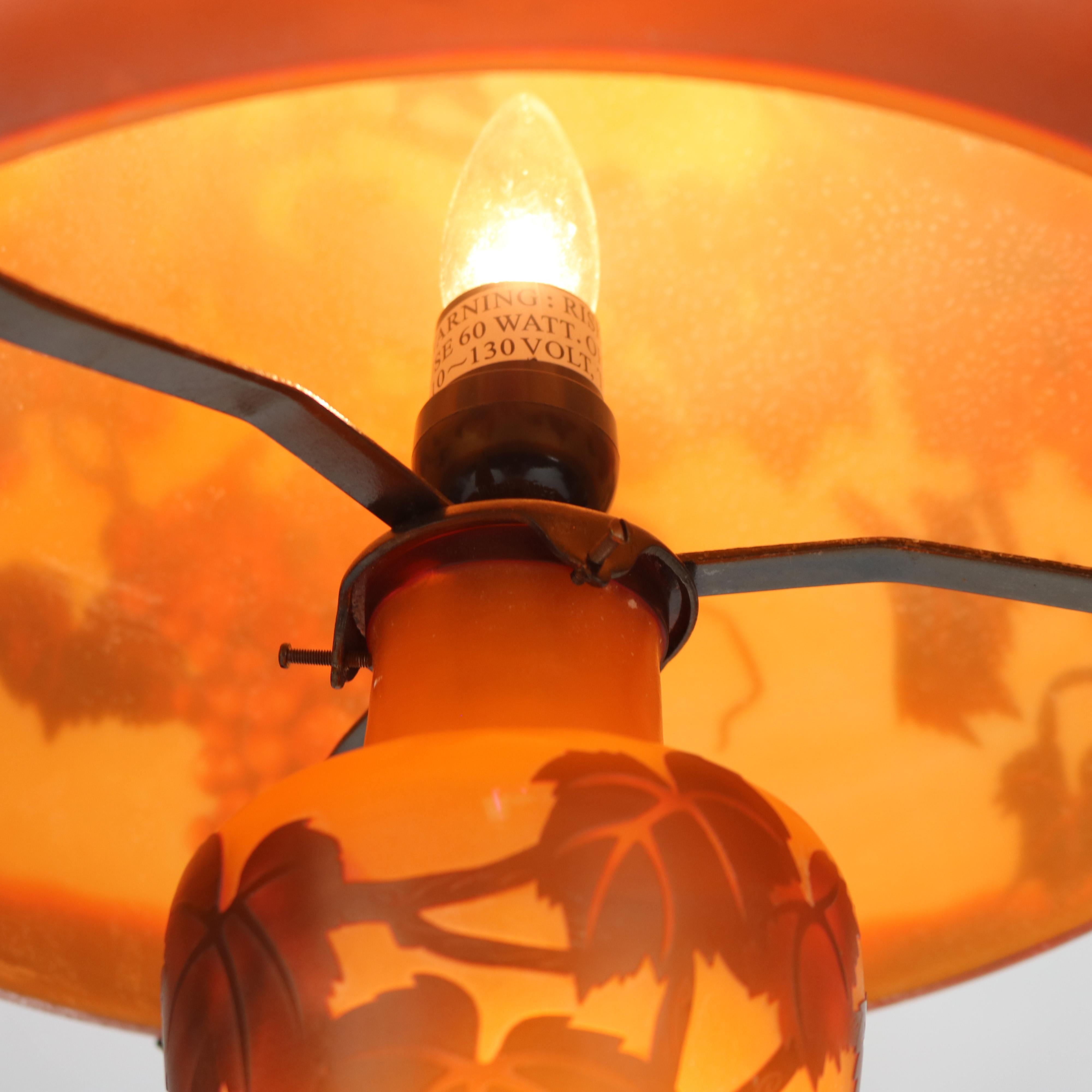 Art Nouveau Galle School Cameo Cut Back Glass Mushroom Shade Table Lamp 20thC 4