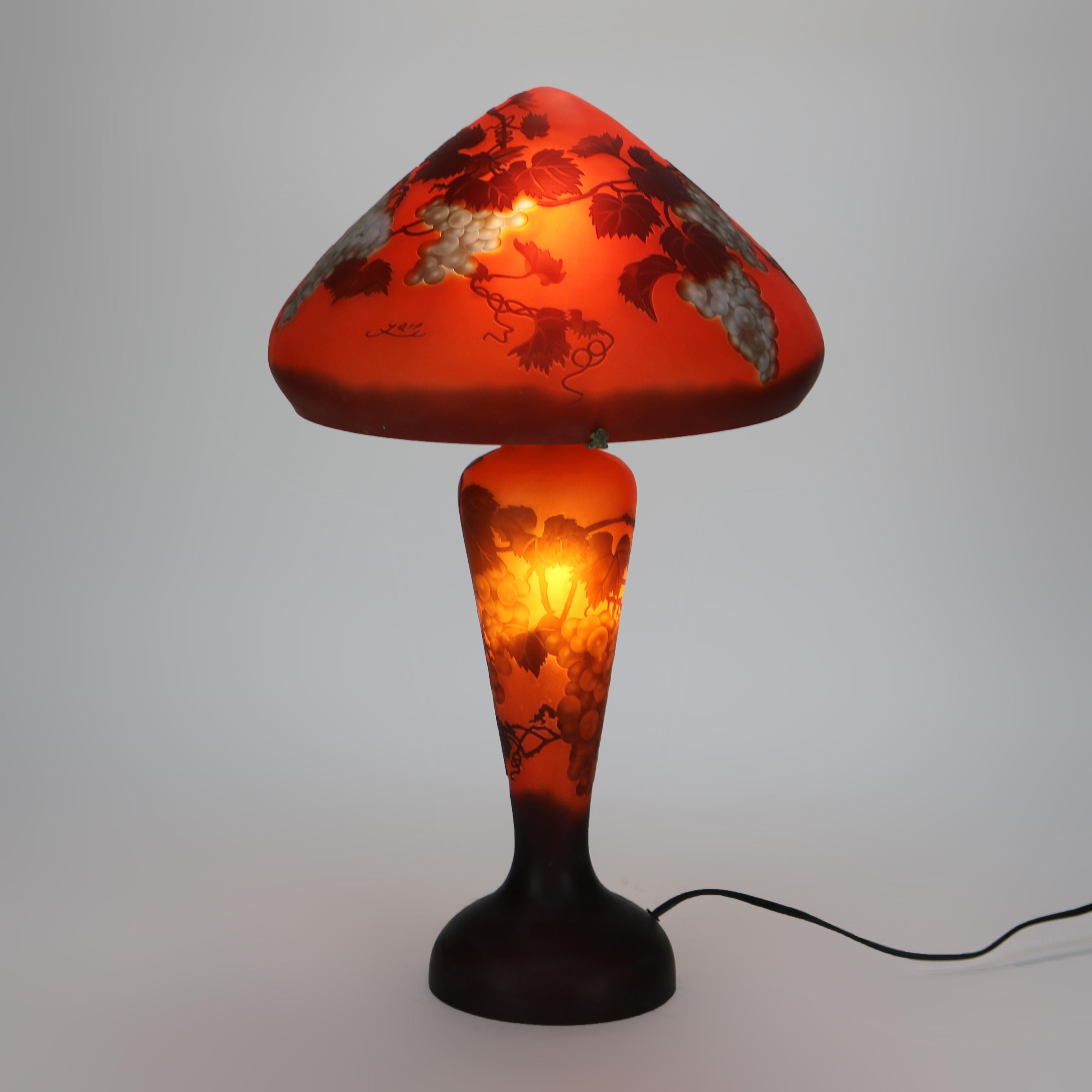 Art Nouveau Galle School Cameo Cut Back Glass Mushroom Shade Table Lamp 20thC 6