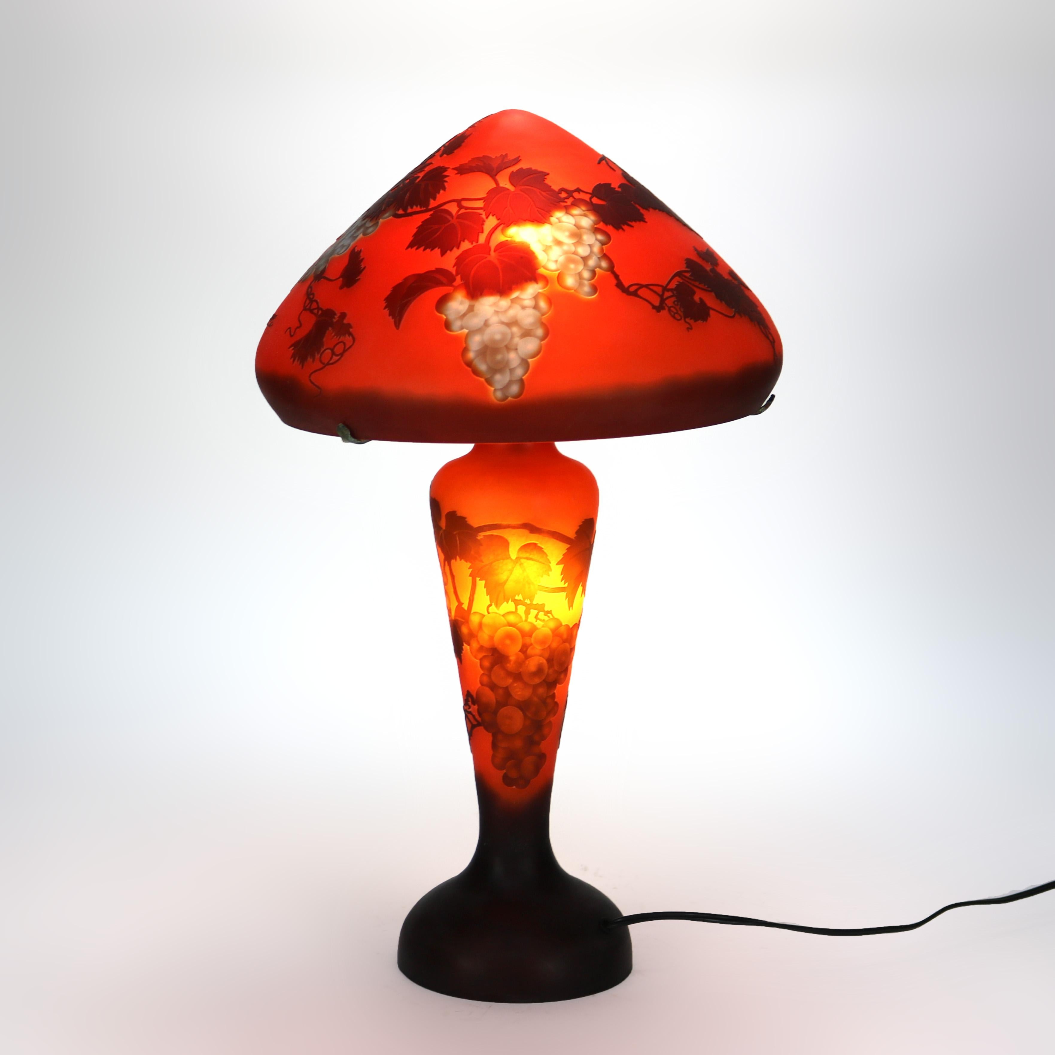 Art Nouveau Galle School Cameo Cut Back Glass Mushroom Shade Table Lamp 20thC 7