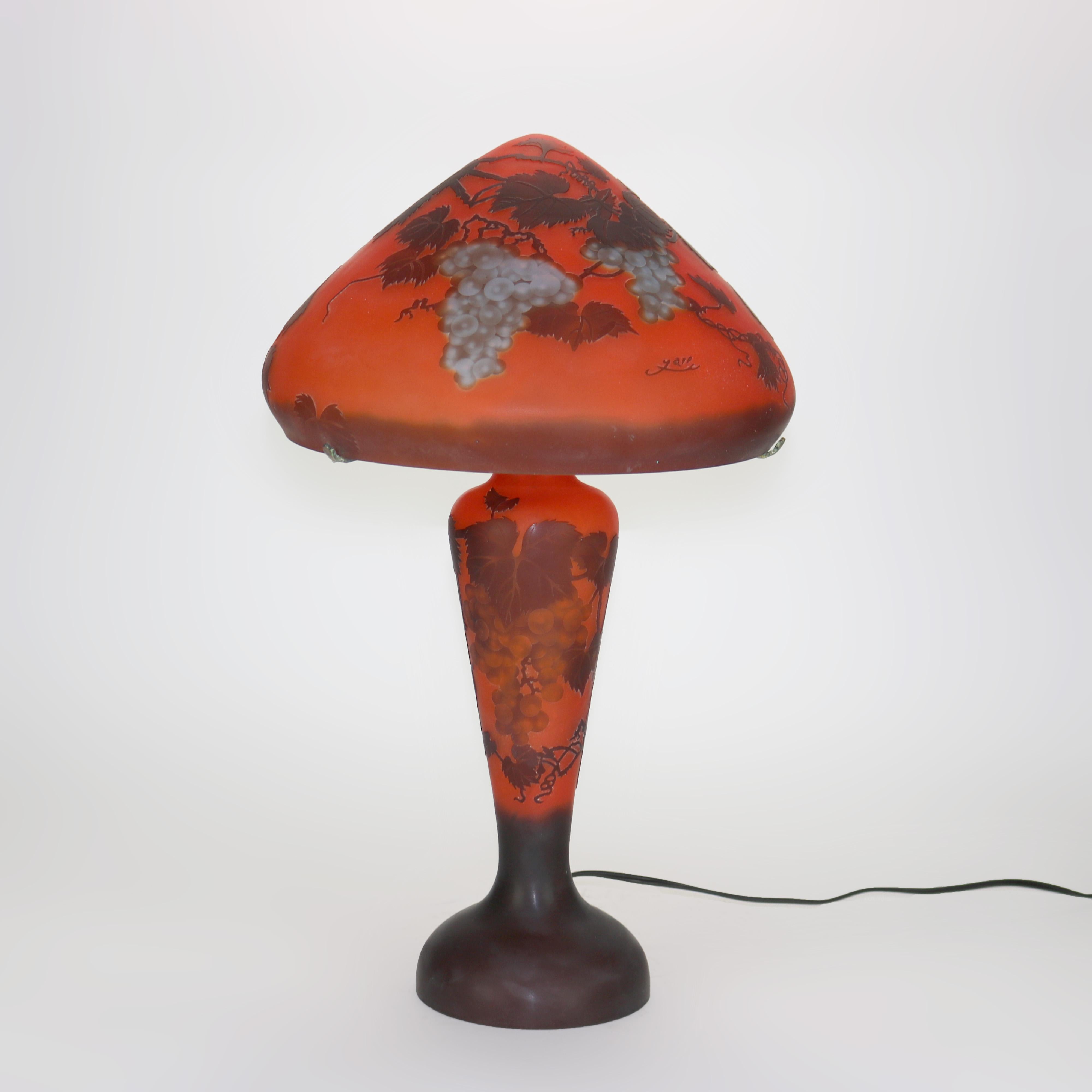 Art Nouveau Cameo Cut Back Glass Mushroom Shade Table Lamp in the Manner of Galle 20thC

Measures - 22.5