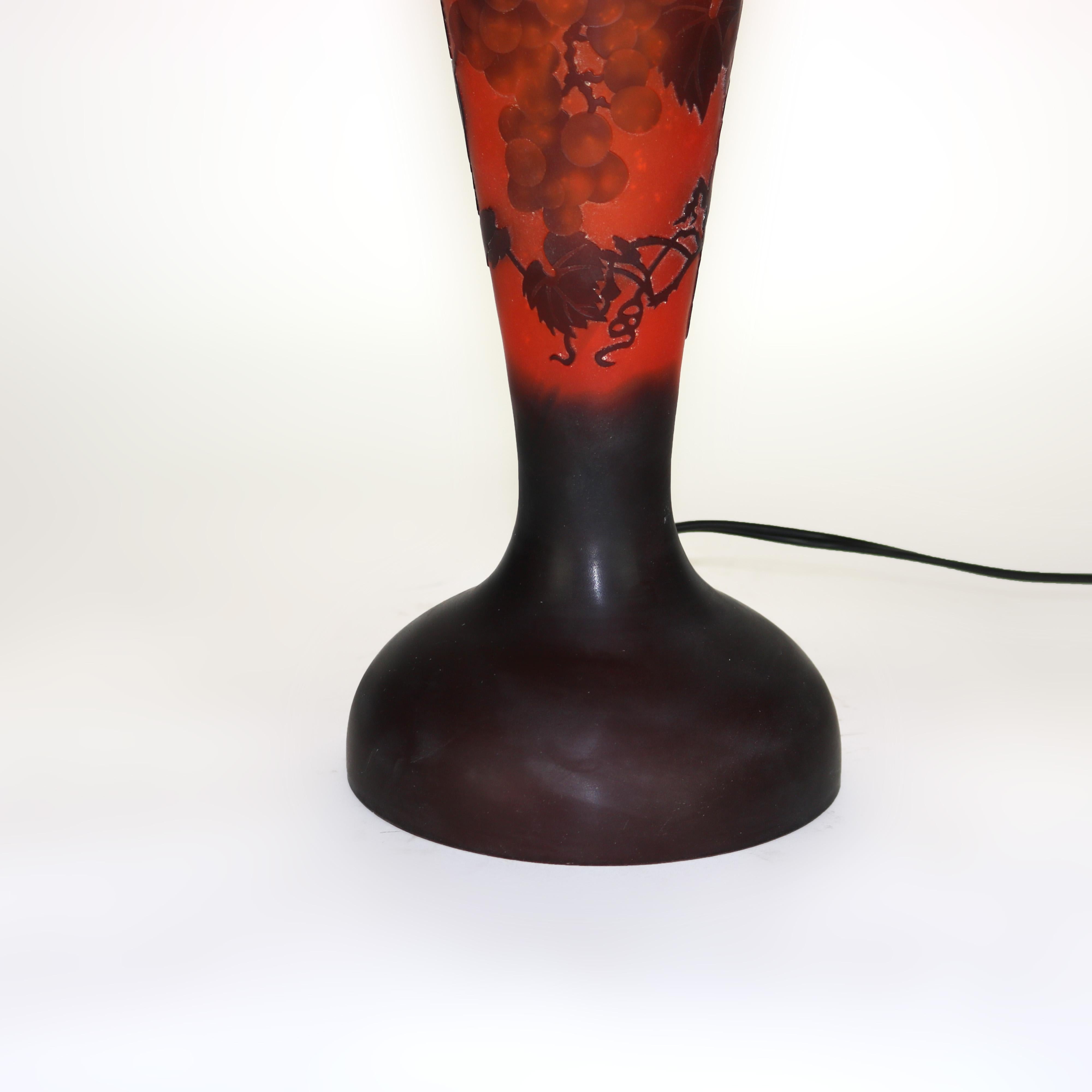 Art Nouveau Galle School Cameo Cut Back Glass Mushroom Shade Table Lamp 20thC In Good Condition In Big Flats, NY