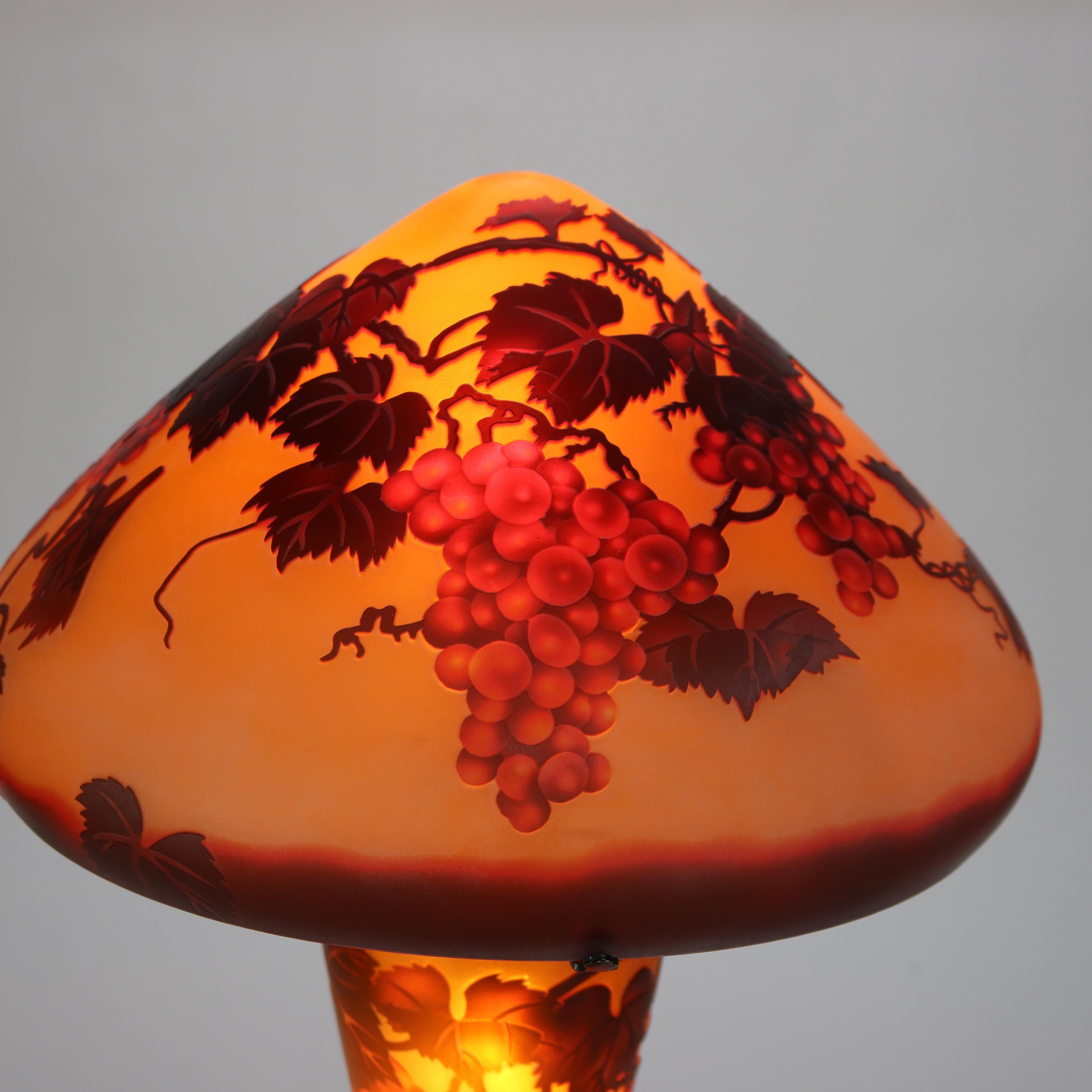 Art Nouveau Galle School Cameo Cut Back Glass Mushroom Shade Table Lamp 20thC In Good Condition In Big Flats, NY