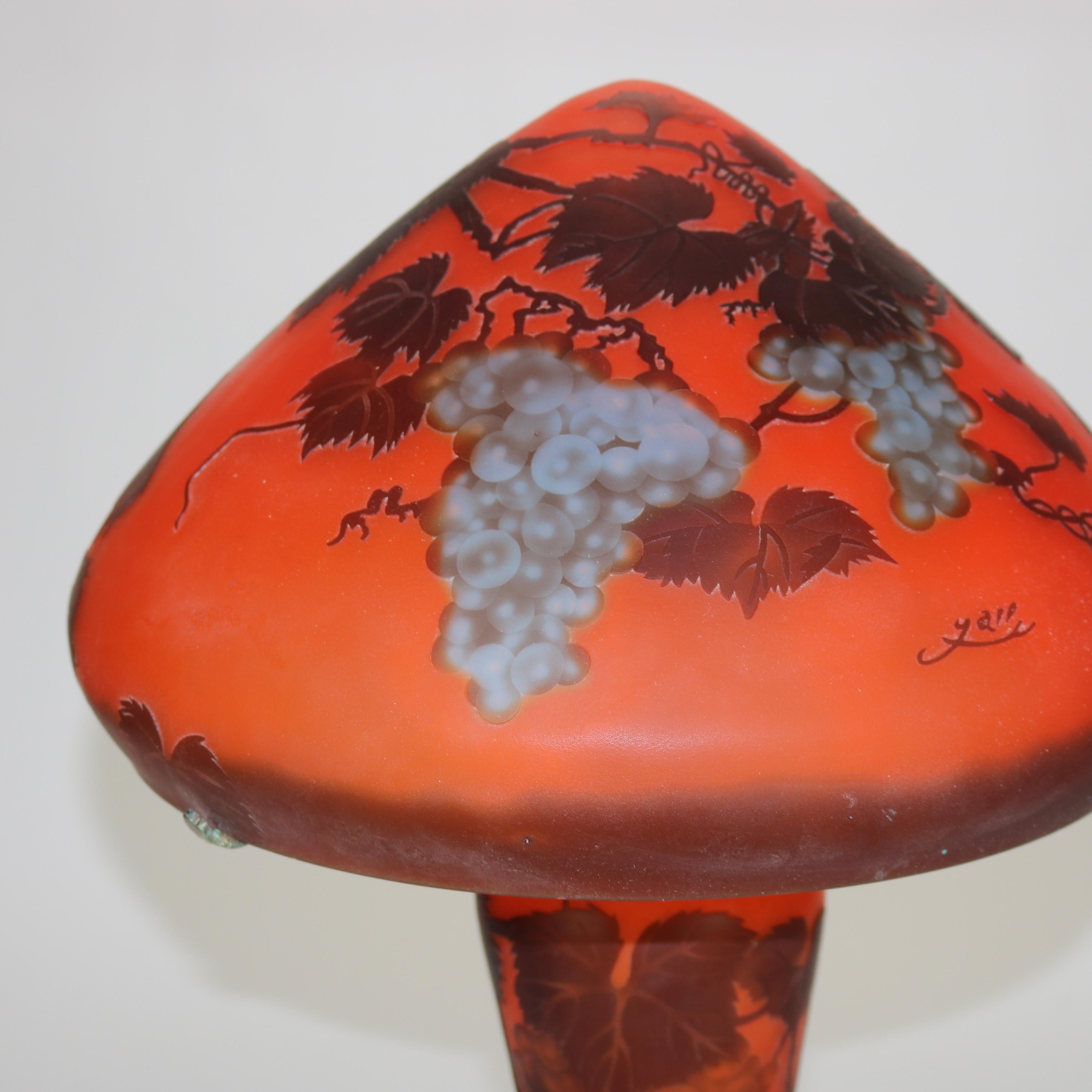 Art Glass Art Nouveau Galle School Cameo Cut Back Glass Mushroom Shade Table Lamp 20thC