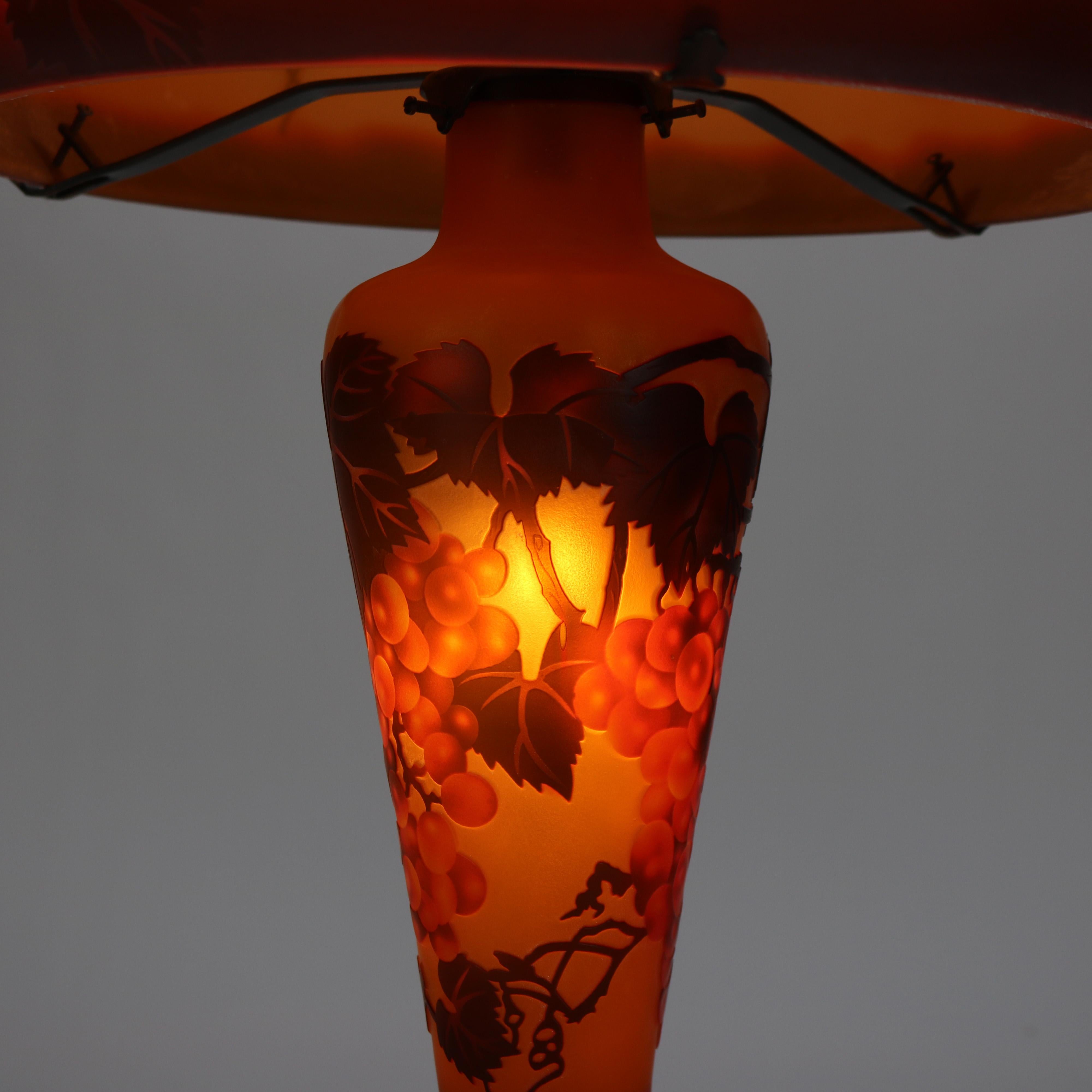 20th Century Art Nouveau Galle School Cameo Cut Back Glass Mushroom Shade Table Lamp 20thC