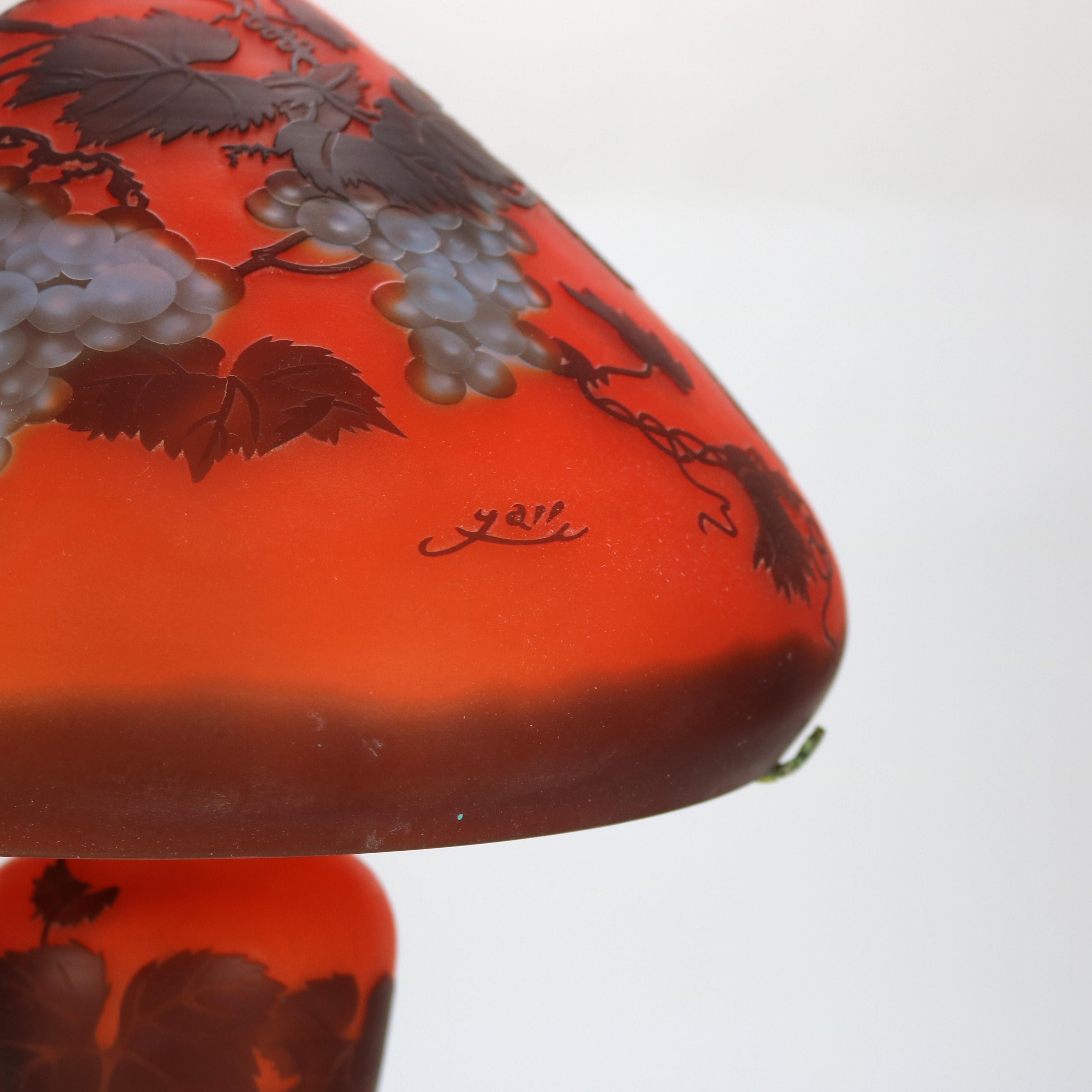 Art Nouveau Galle School Cameo Cut Back Glass Mushroom Shade Table Lamp 20thC 1