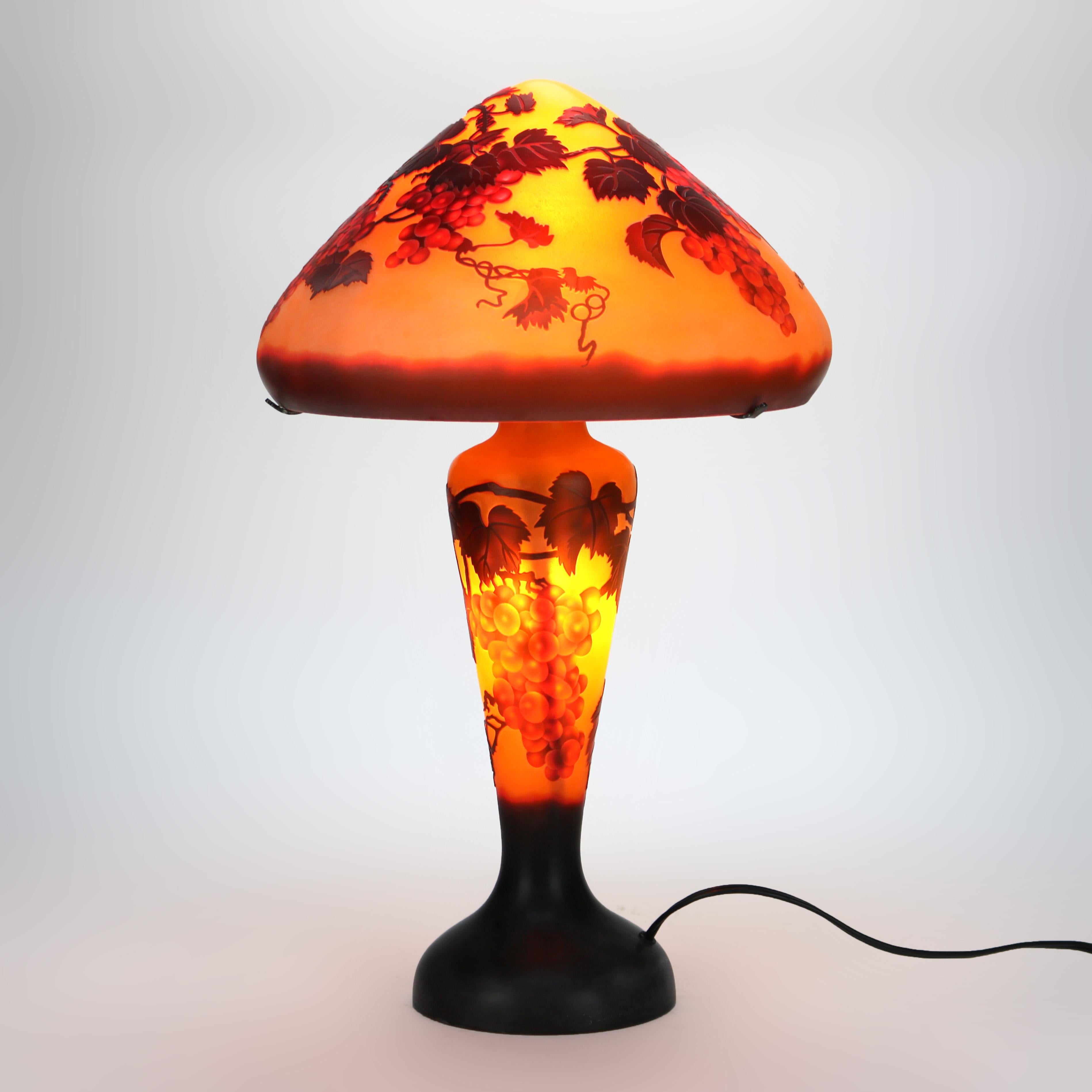 Art Glass Art Nouveau Galle School Cameo Cut Back Glass Mushroom Shade Table Lamp 20thC