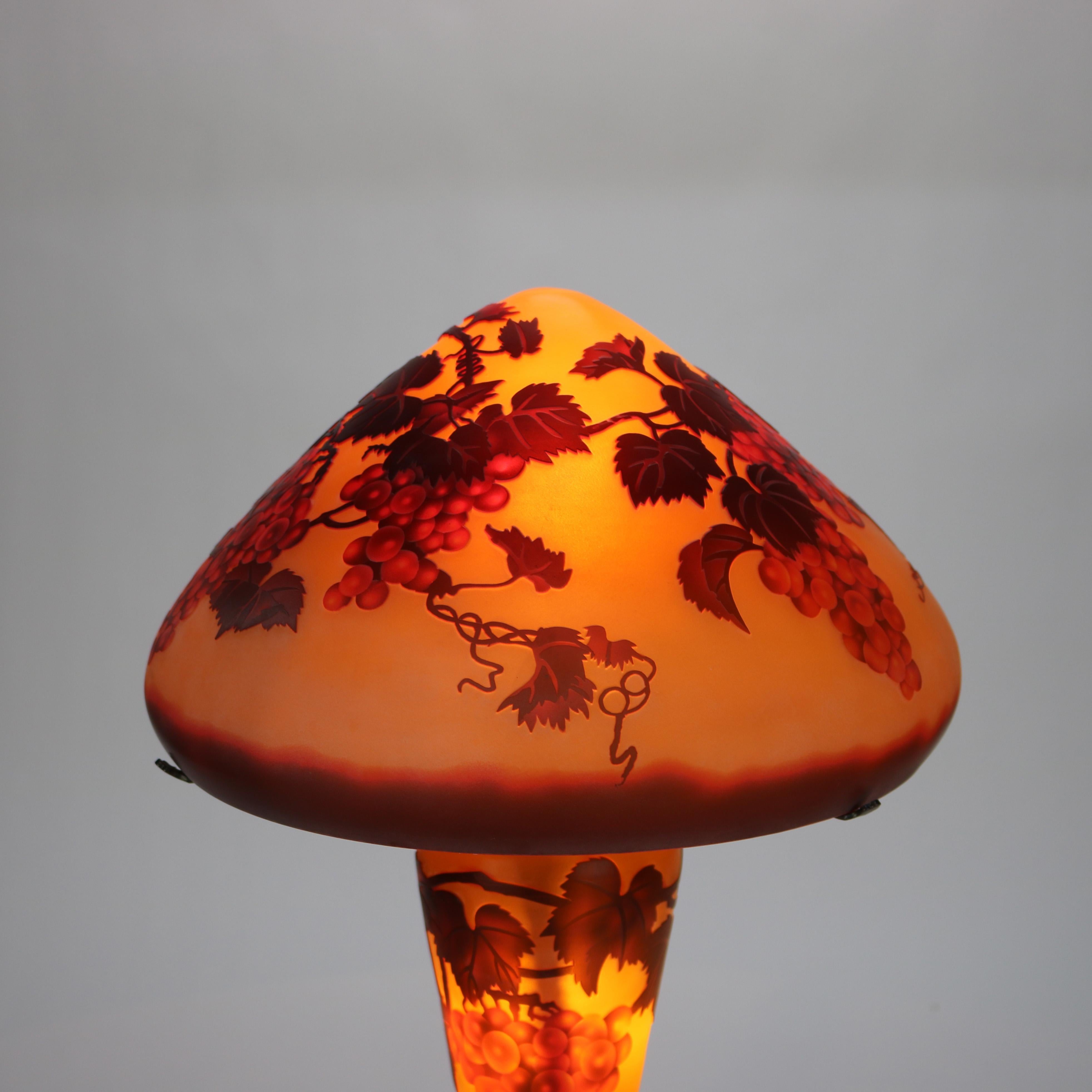 Art Nouveau Galle School Cameo Cut Back Glass Mushroom Shade Table Lamp 20thC 1
