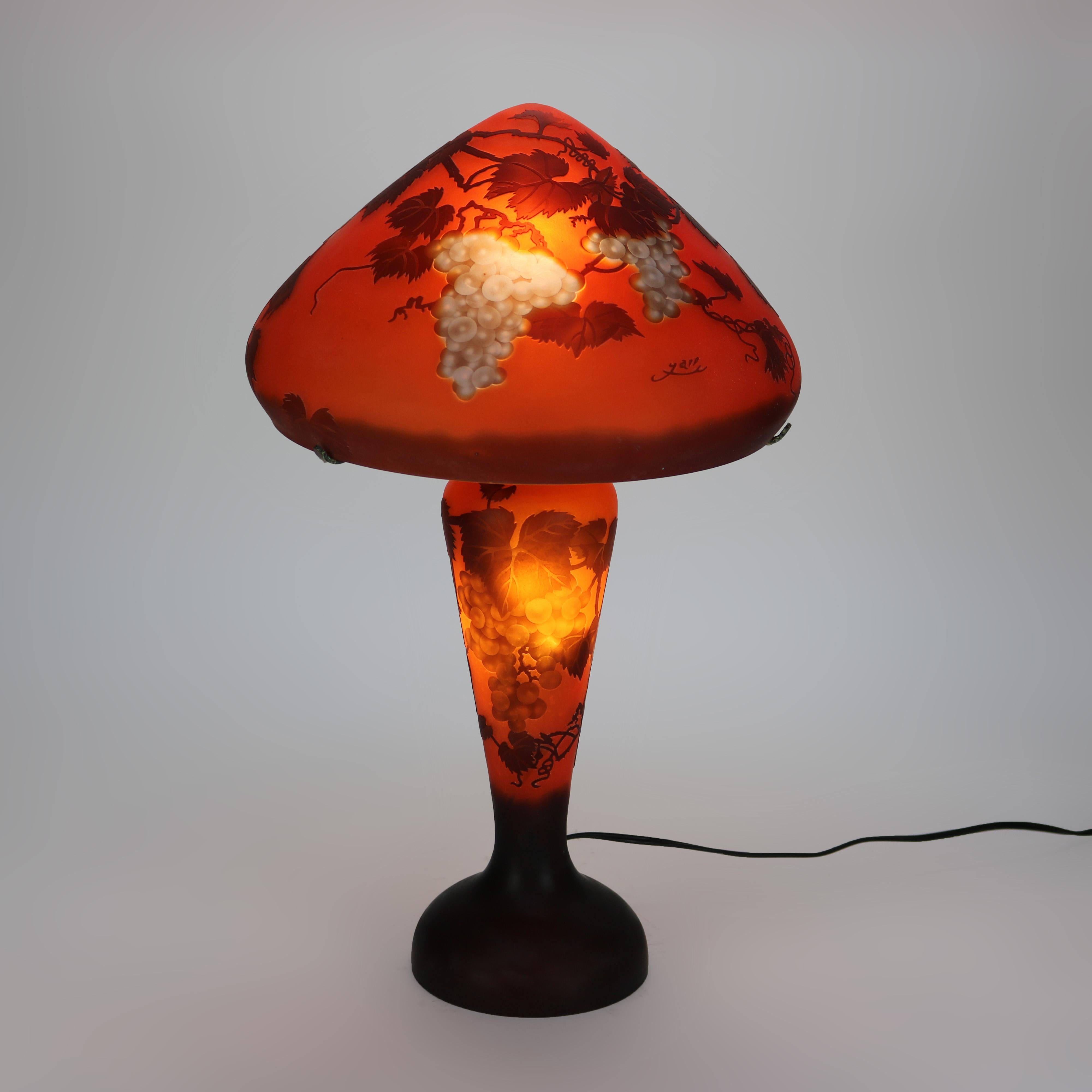 Art Nouveau Galle School Cameo Cut Back Glass Mushroom Shade Table Lamp 20thC 3