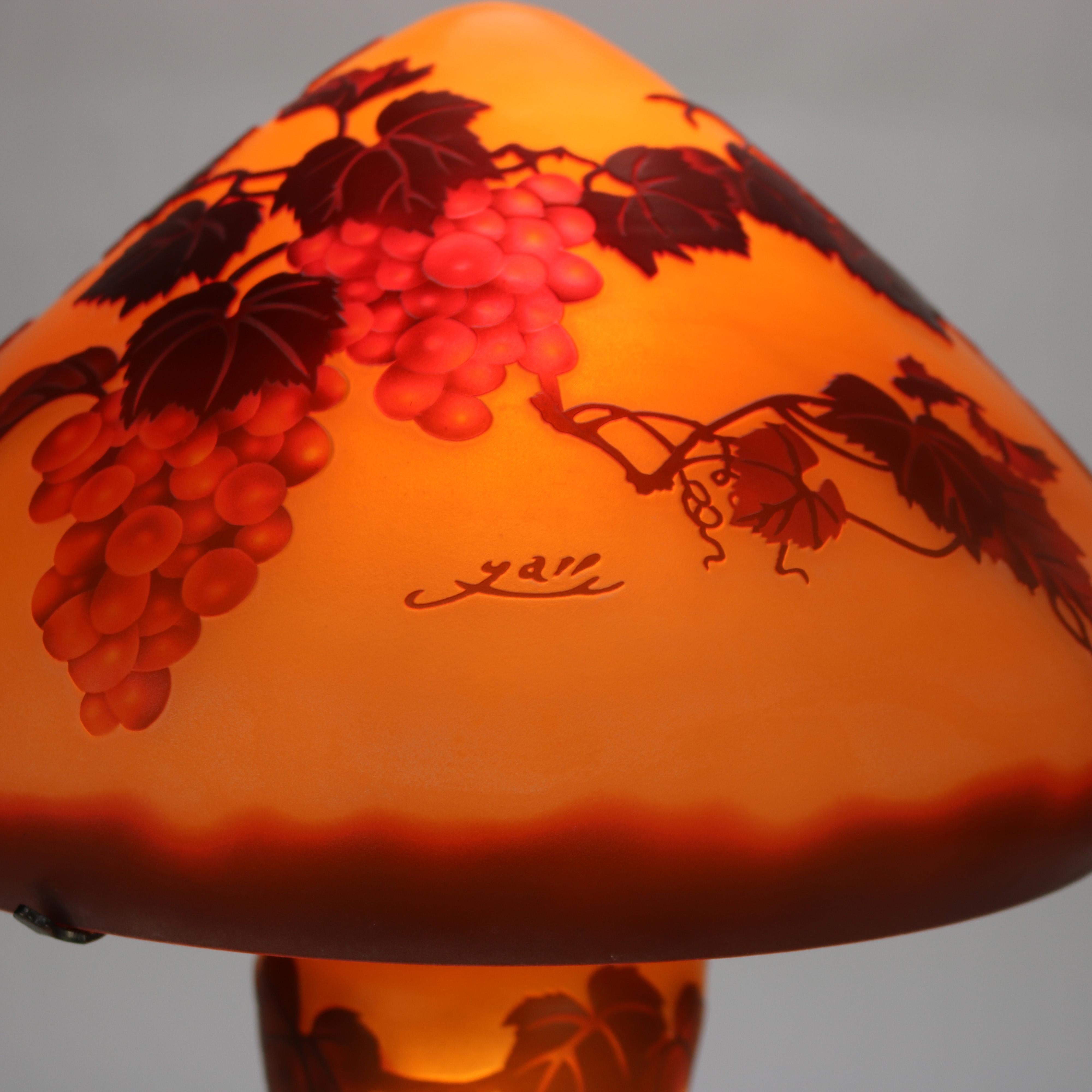 Art Nouveau Galle School Cameo Cut Back Glass Mushroom Shade Table Lamp 20thC 2