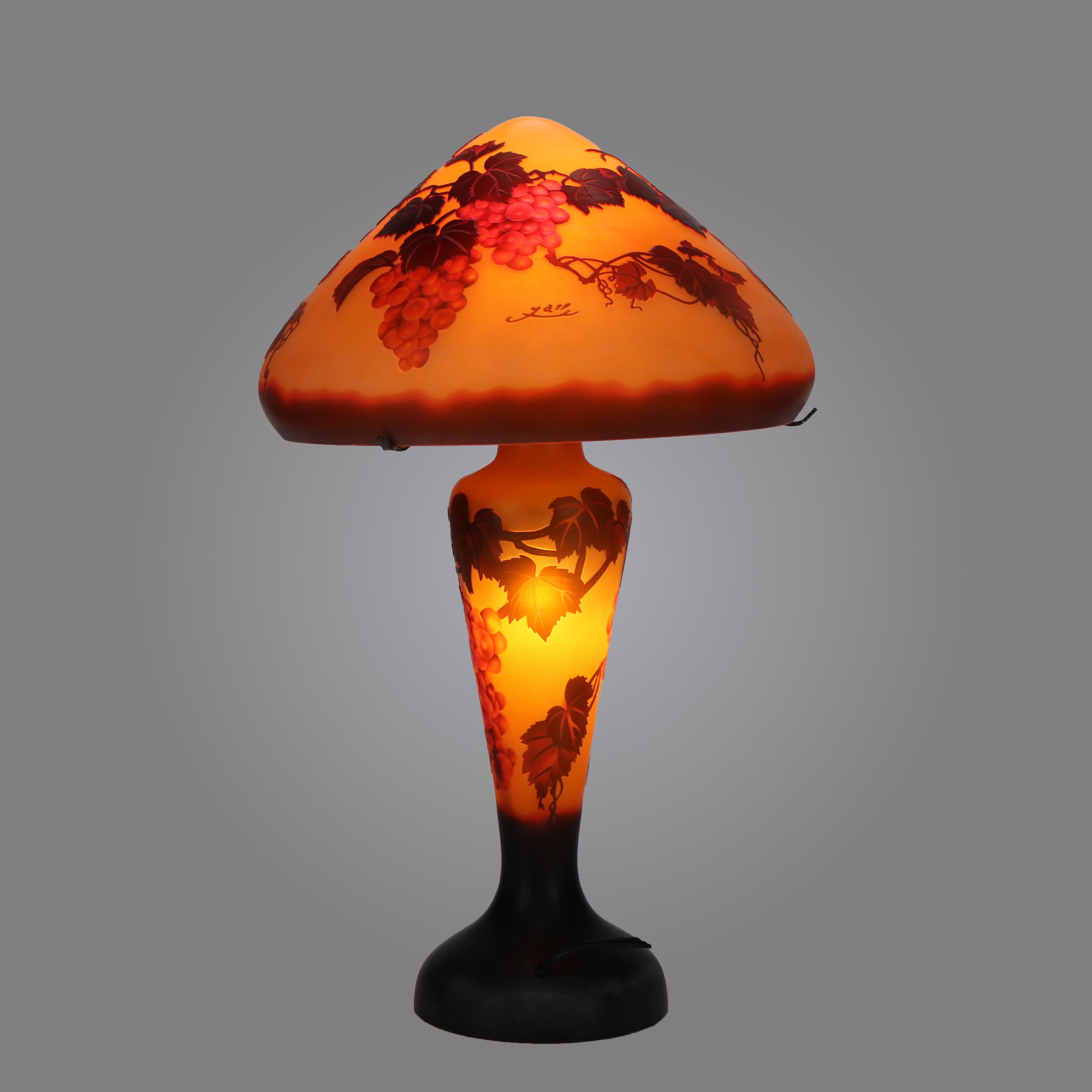 Art Nouveau Galle School Cameo Cut Back Glass Mushroom Shade Table Lamp 20thC 3
