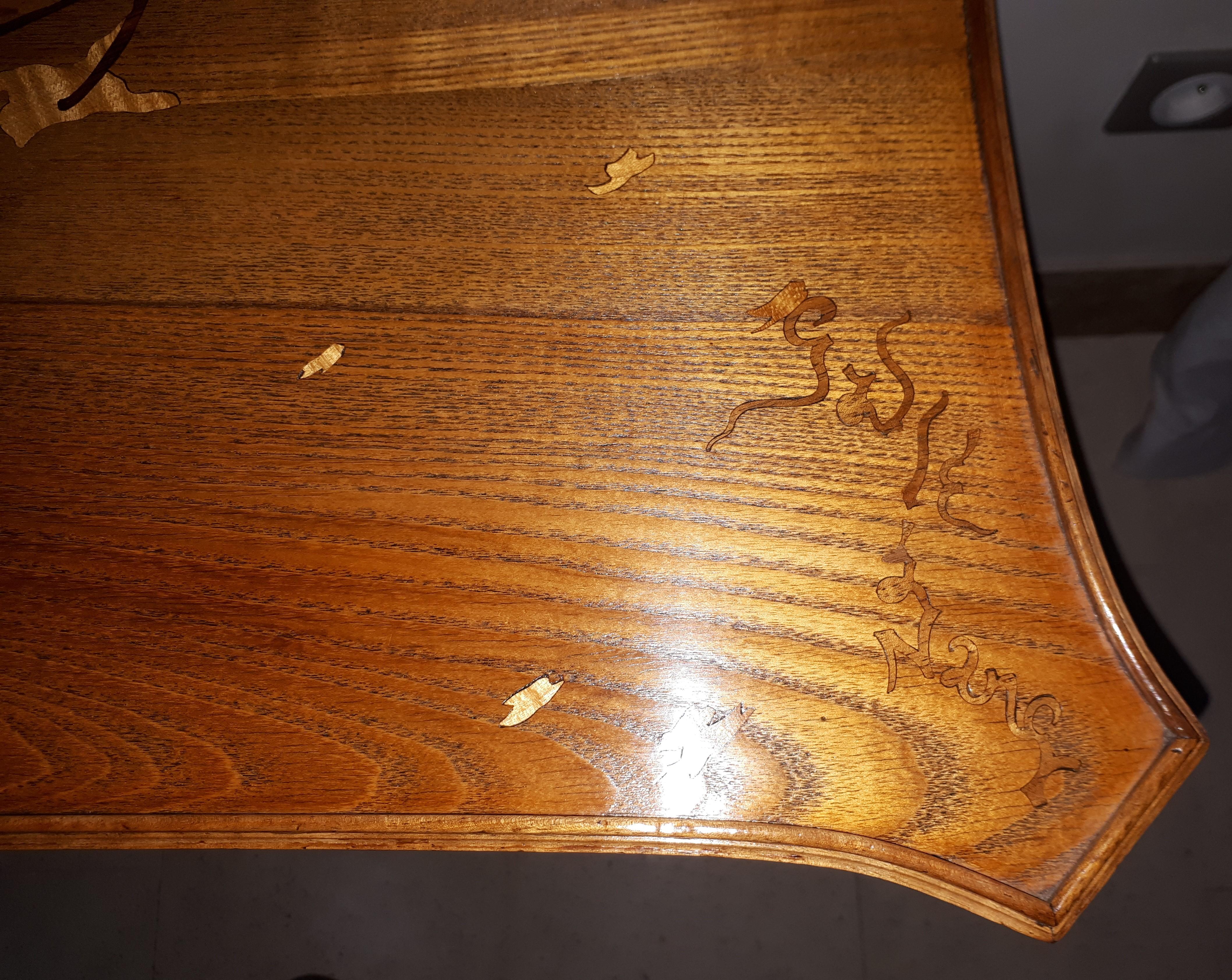 Wood Art Nouveau Gallé Table with Umbels Decor