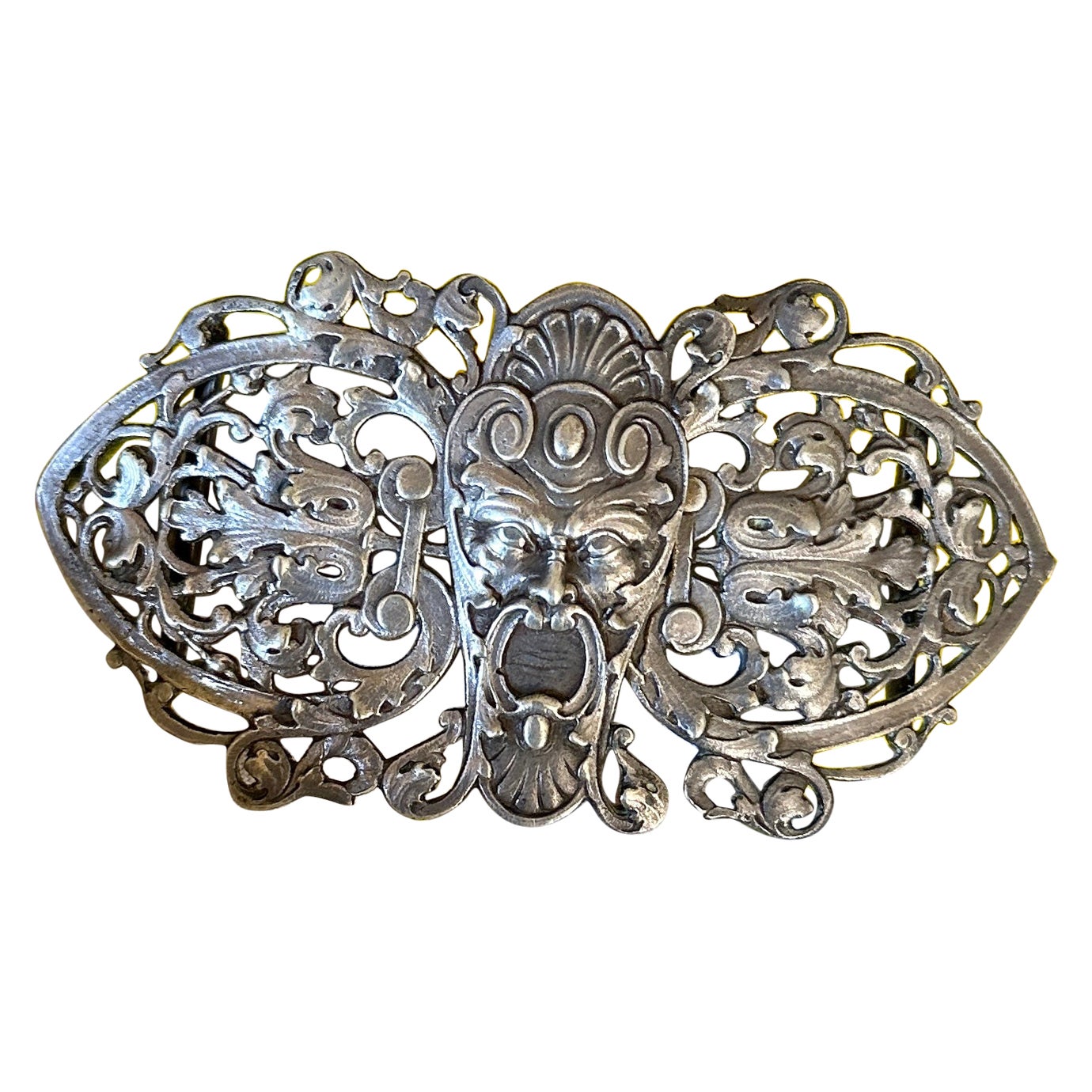 Art Nouveau Gárgola Grotesca Hebilla Belle Epoque Dios Plata de Ley