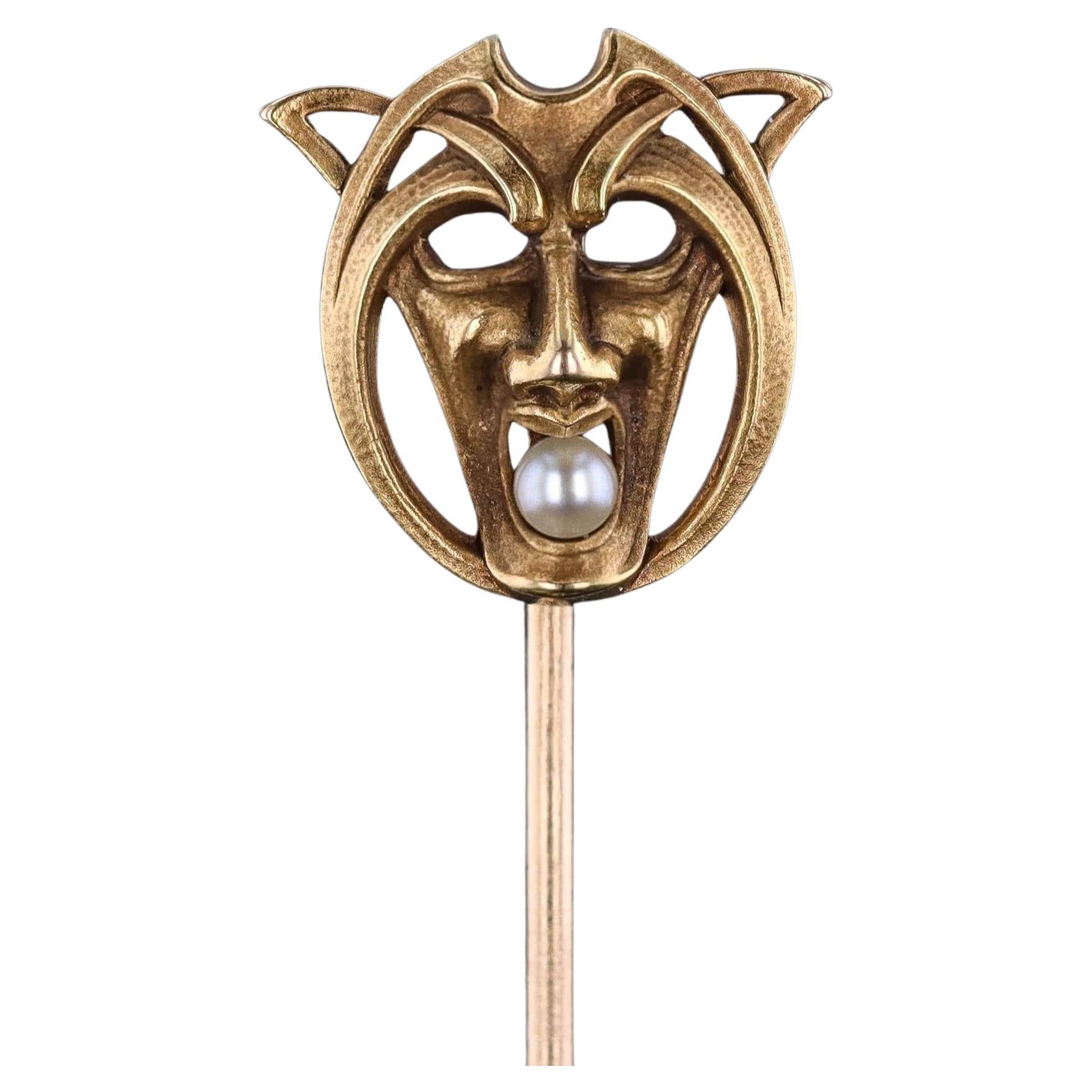 Spilla Art Nouveau Gargoyle in oro 14k