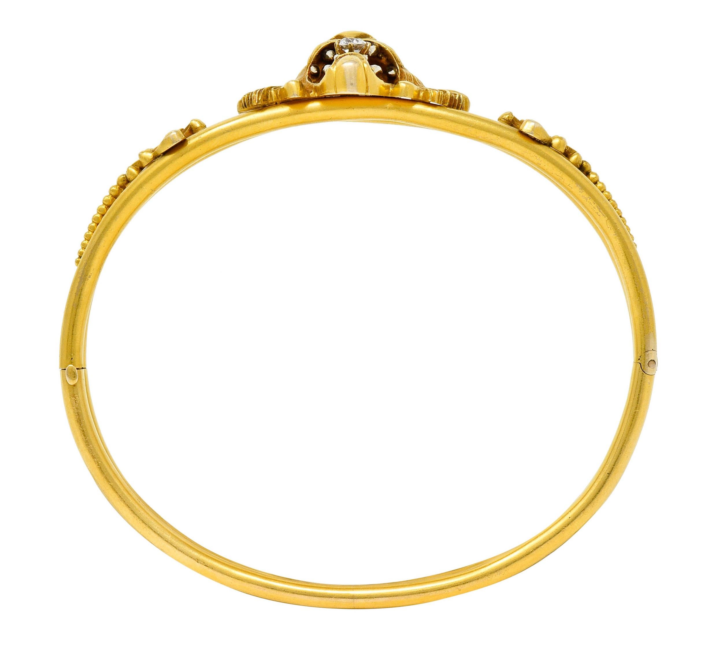 Art Nouveau Garnet Diamond 14 Karat Yellow Gold Unisex Lion Bangle Bracelet 8