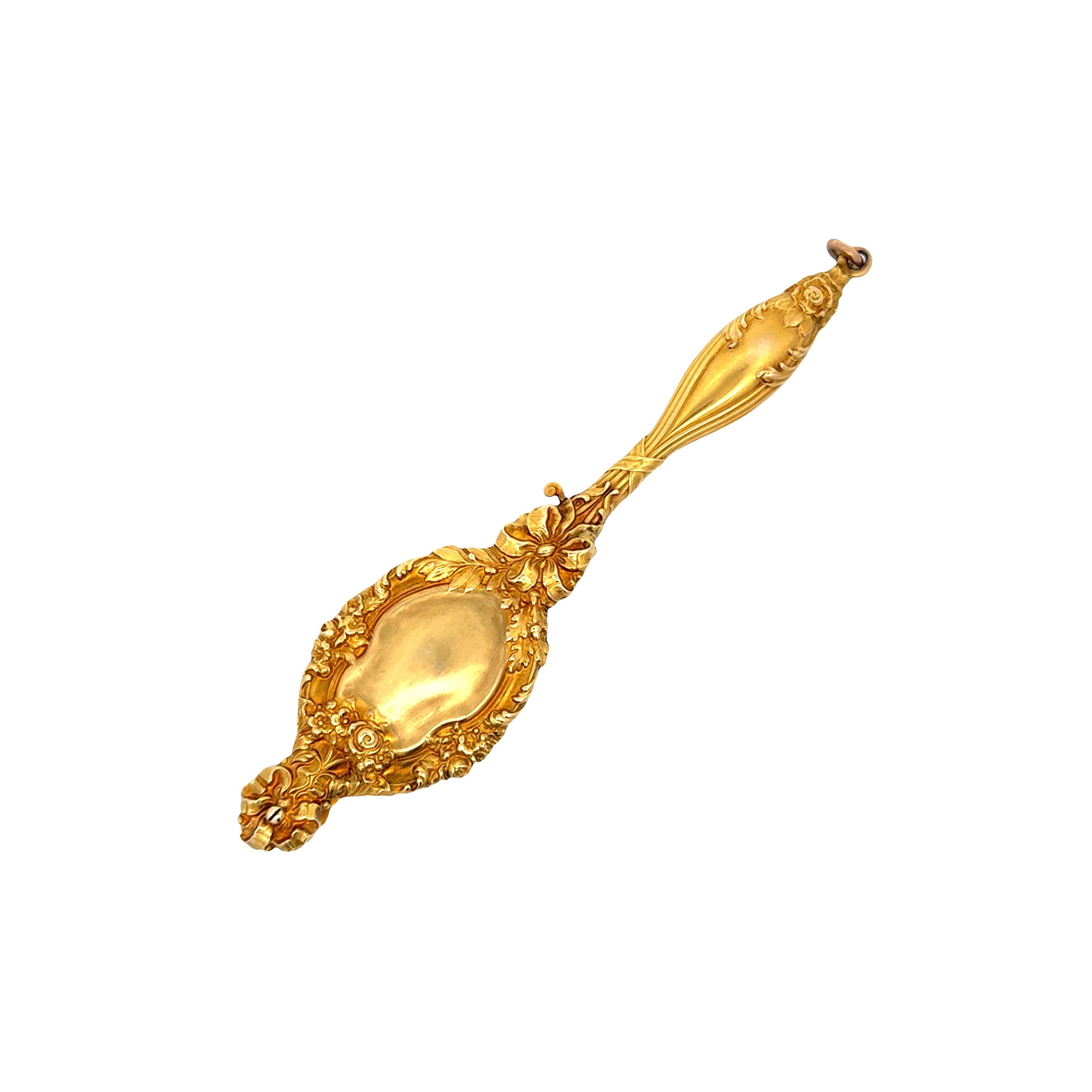 Art Nouveau Garnet Peridot Amethyst Diamond 14k Yellow Lorgnette Pendant en Excelente estado para la venta en Beverly Hills, CA