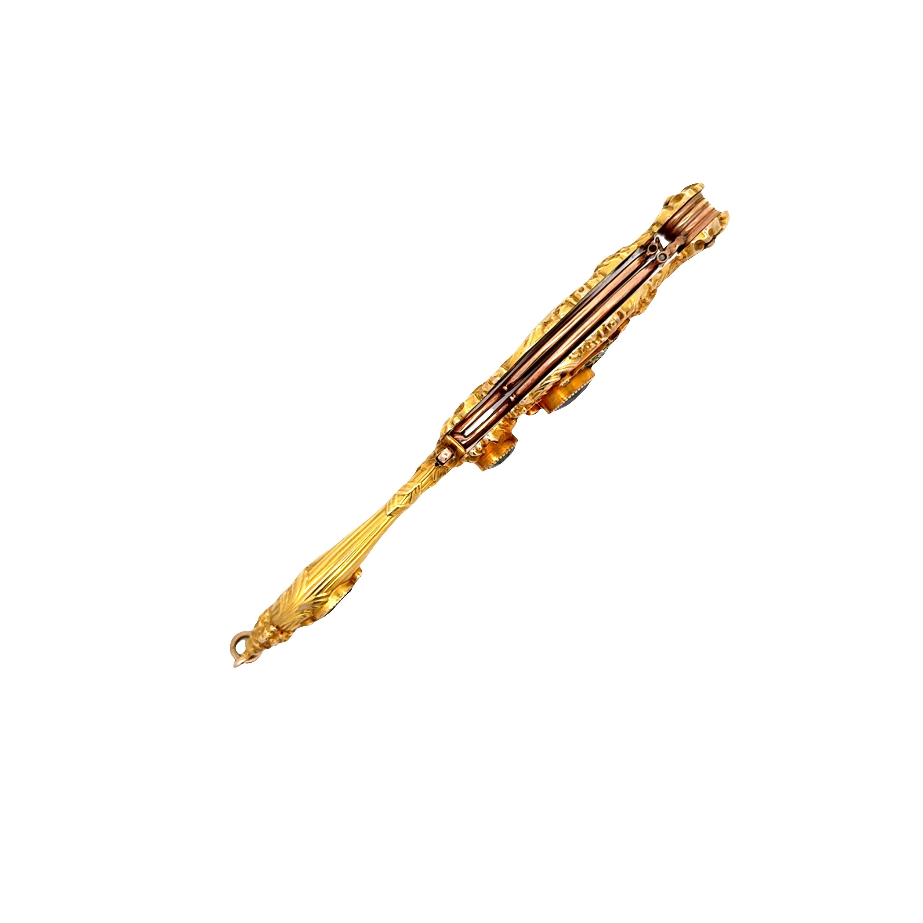 Art Nouveau Garnet Peridot Amethyst Diamond 14k Yellow Lorgnette Pendant en venta 3