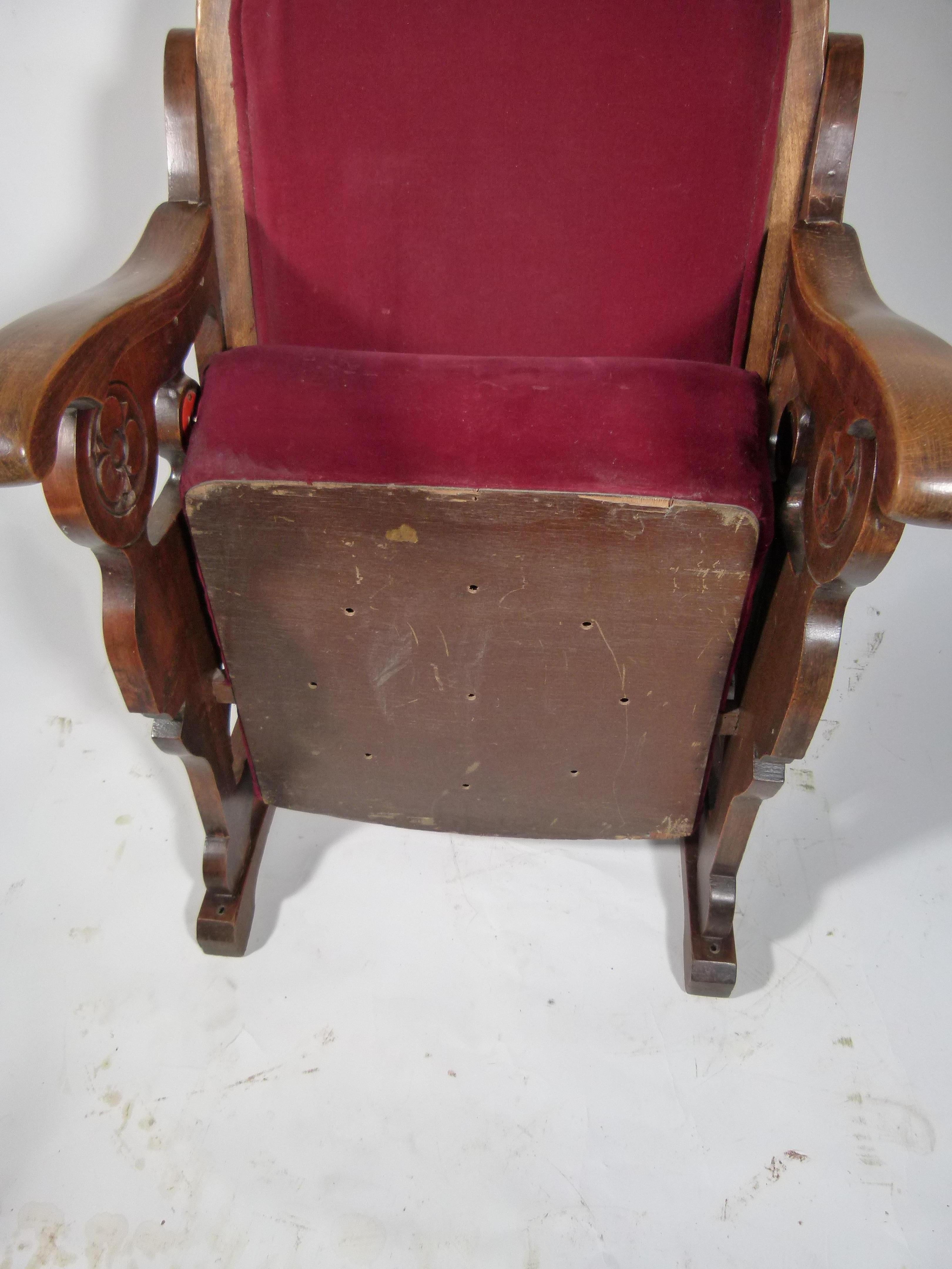  Early 20th Century Read Velvet Theater Seat For Sale 4