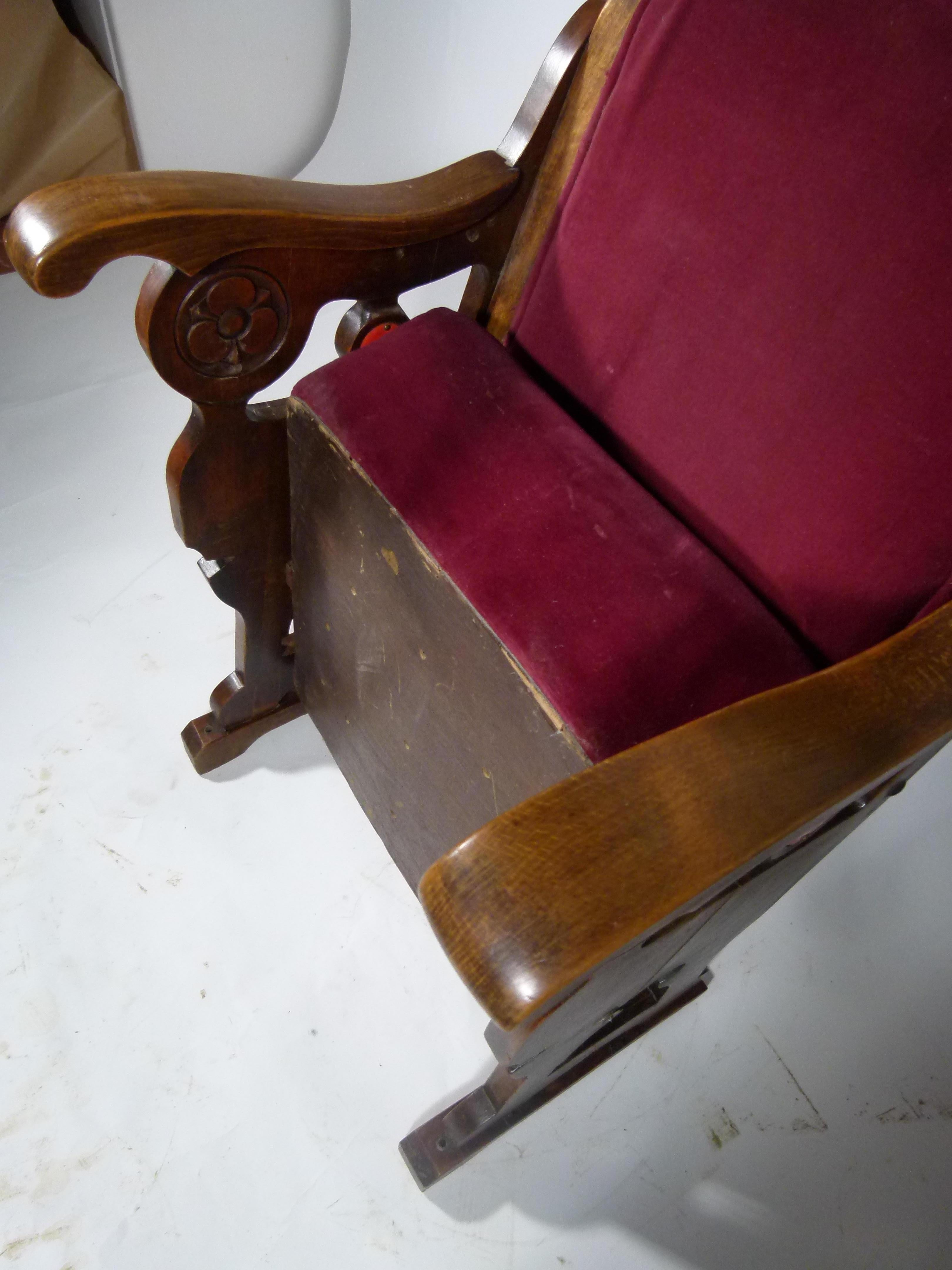  Early 20th Century Read Velvet Theater Seat For Sale 5