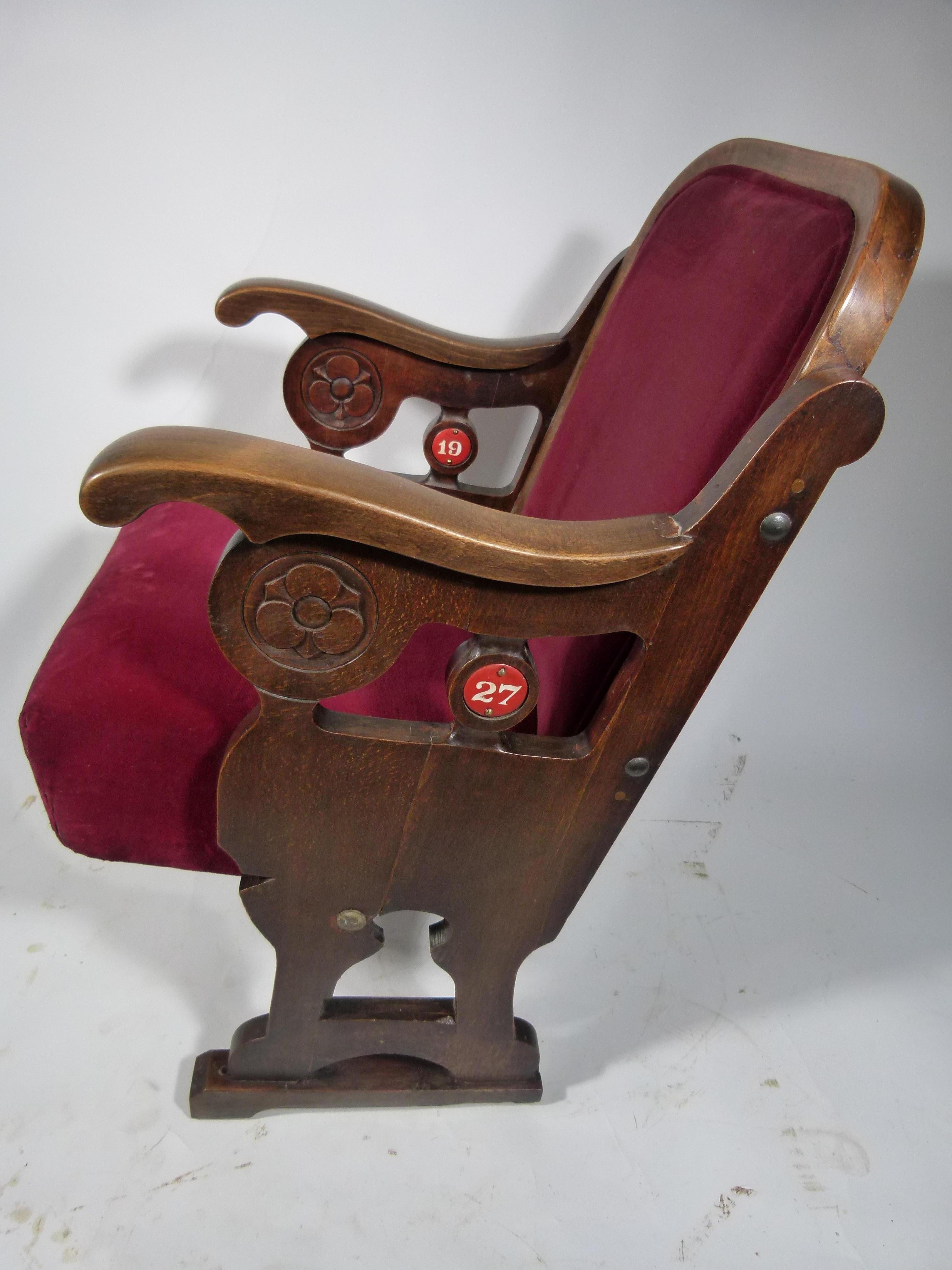  Early 20th Century Read Velvet Theater Seat For Sale 1