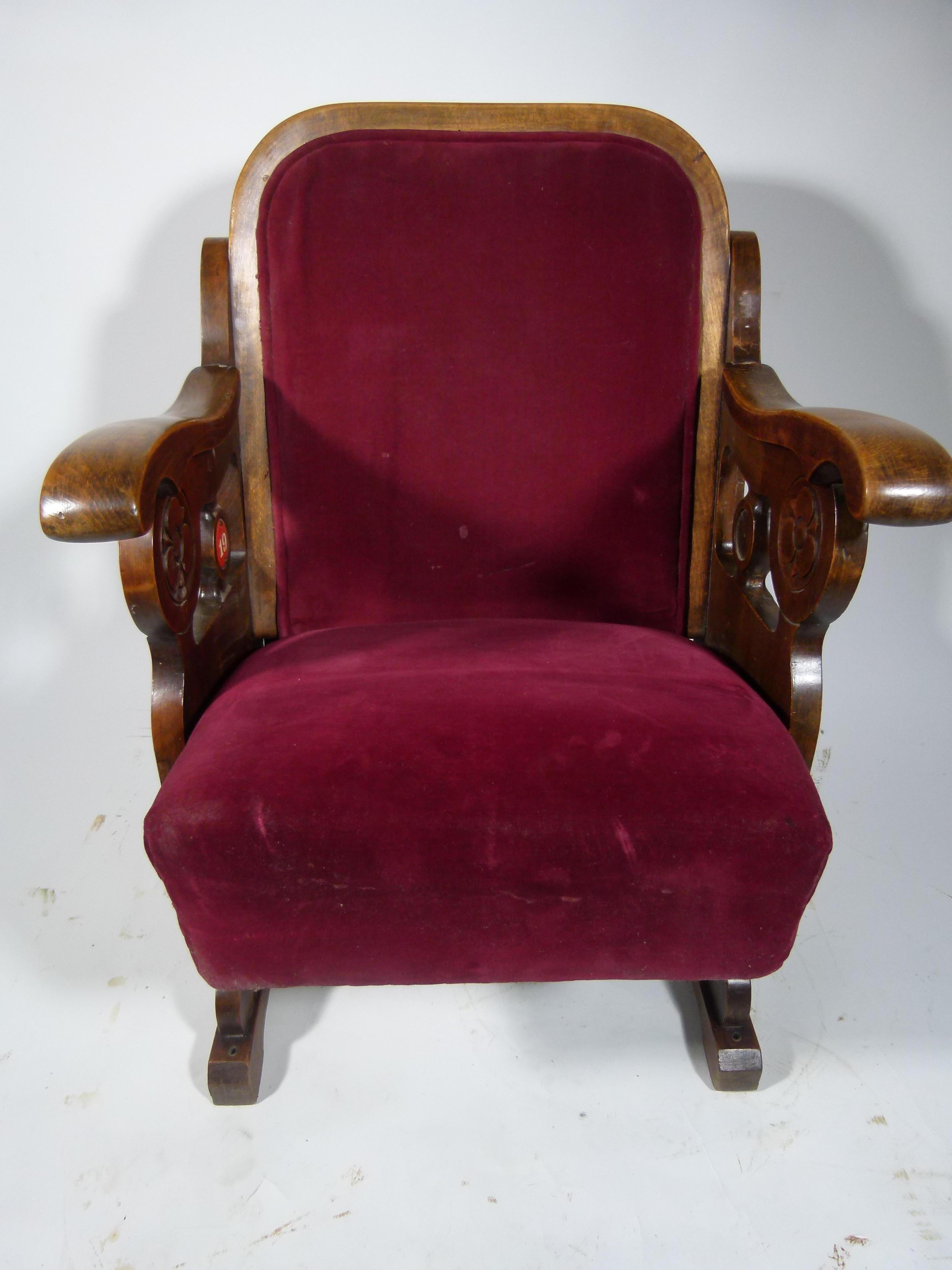 Early 20th Century Read Velvet Theater Seat For Sale 3