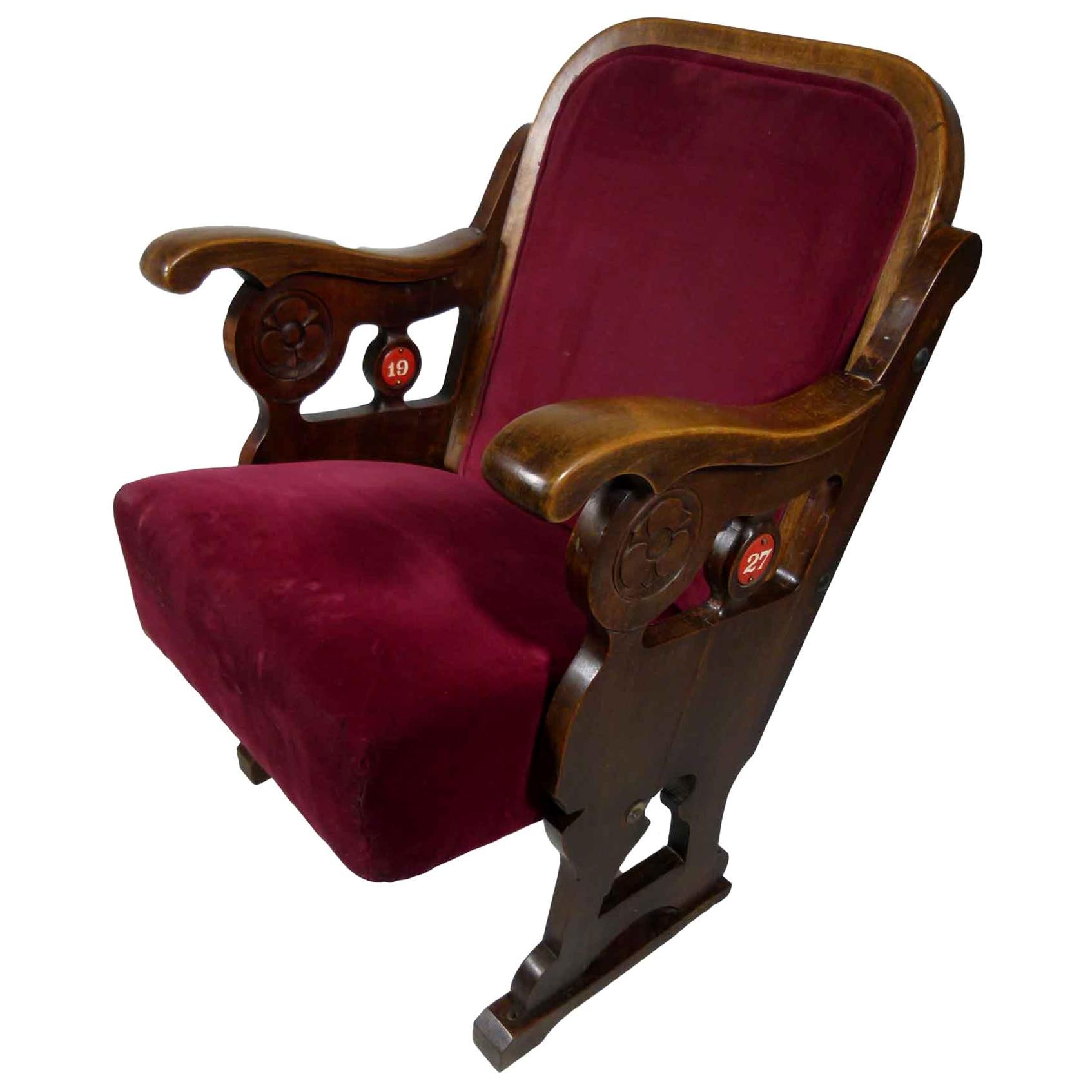 Early 20th Century Read Velvet Theater Seat