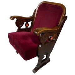 Antique Early 20th Century Read Velvet Theater Seat