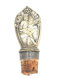 Art Nouveau Gentleman Portrait Metal Wine Decanter Bottle Stopper & Cork, German