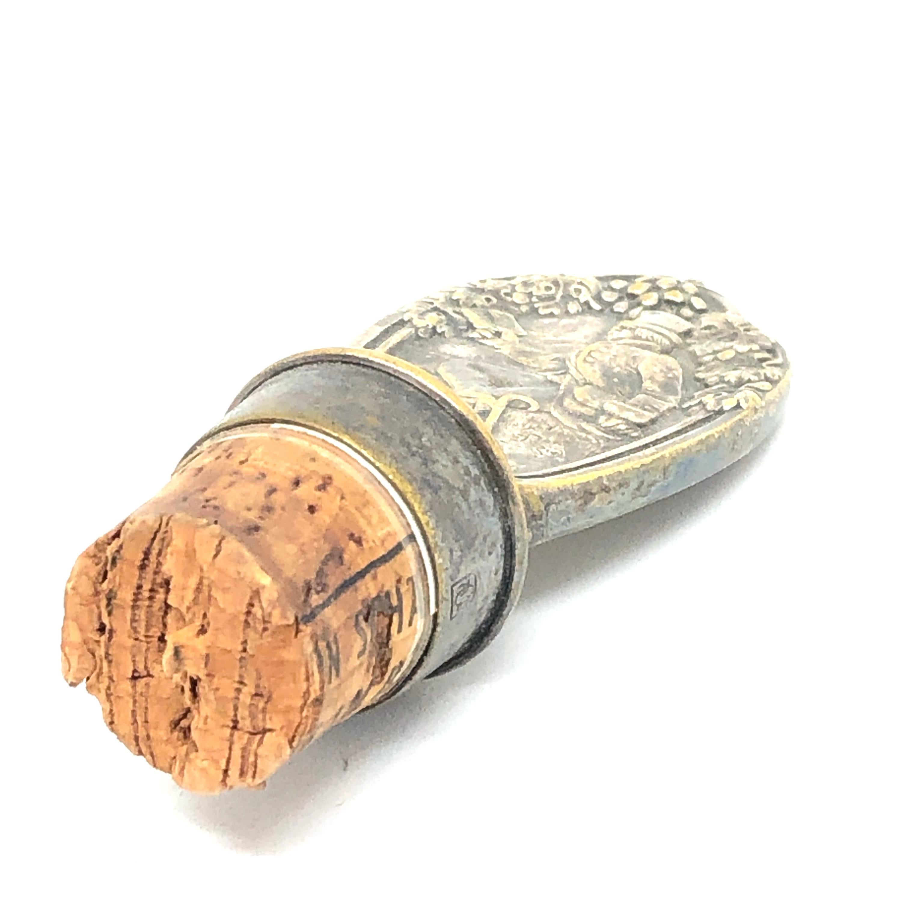 20th Century Art Nouveau Gentleman Portrait Metal Wine Decanter Bottle Stopper & Cork, German For Sale
