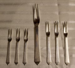 Art Nouveau Georg Jensen Sterling Silver Pyramid Pattern Set 7 Serving Forks 40s