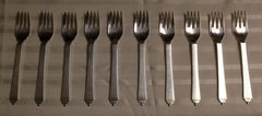 Art Nouveau Georg Jensen Sterling Silver Pyramid Set 10 Salad Forks Danish 1940s