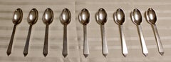 Art Nouveau Georg Jensen Sterling Silver Pyramid Set 9 Coffee Spoons, Danish