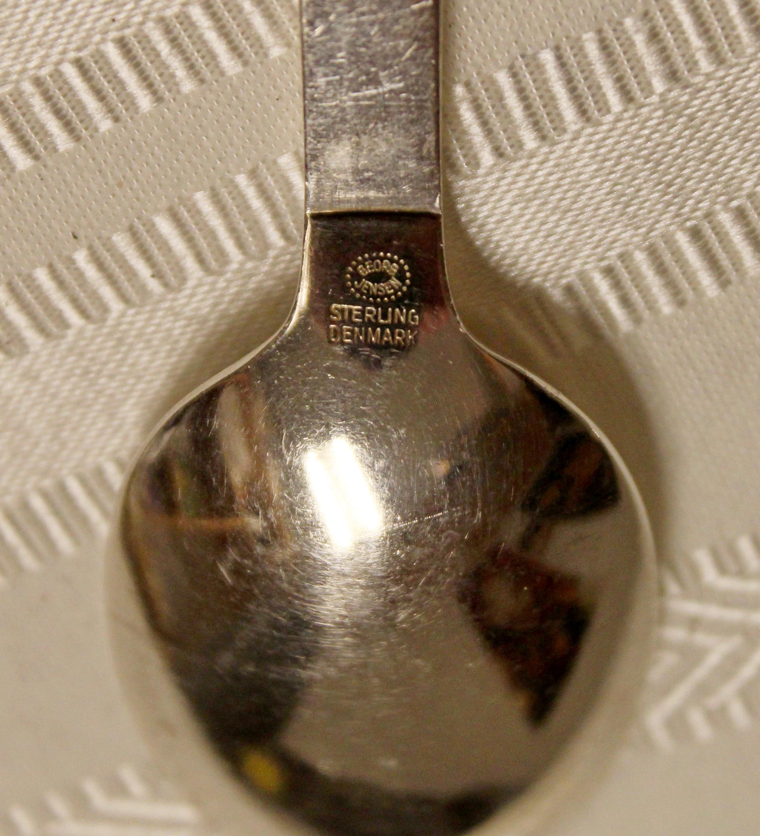 Art Nouveau Georg Jensen Sterling Silver Pyramid Set 9 Coffee Spoons, Danish In Good Condition In Keego Harbor, MI